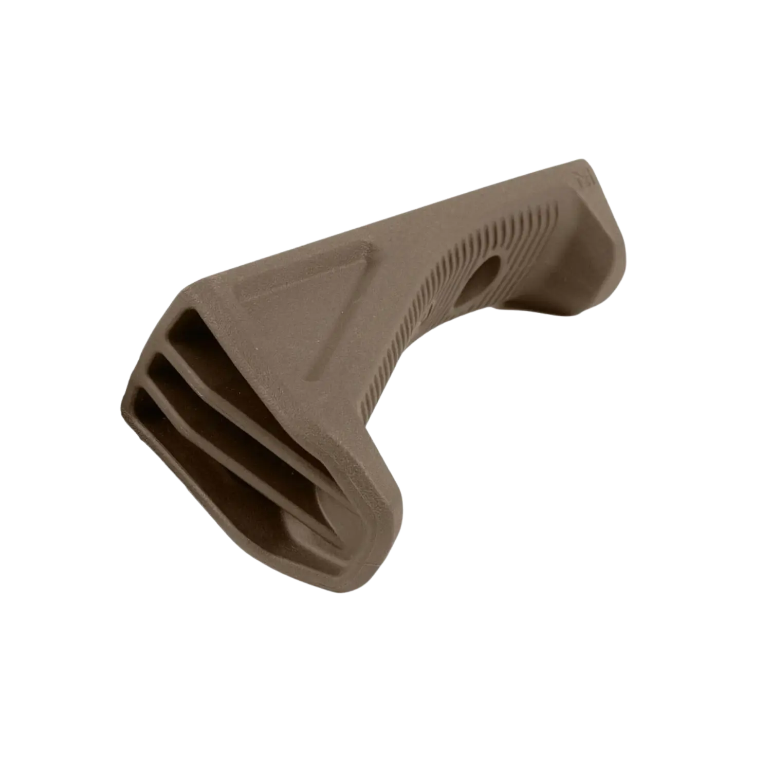 Abgewinkelter Vordergriff von Magpul im Farbton FDE mit M-LOK-Befestigungssystem, aus robustem Polymer mit strukturierten Griffoberflächen.