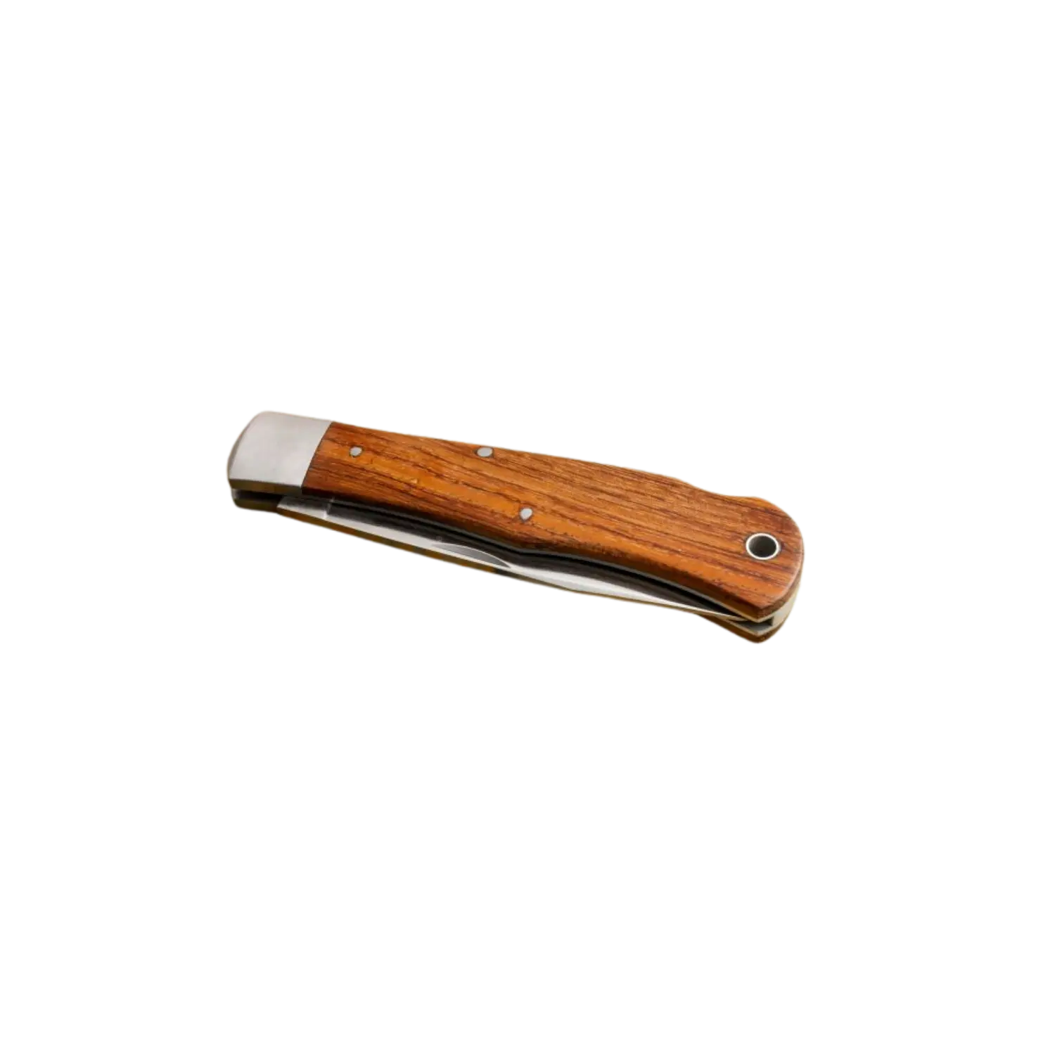 geschlossenes Taschenmesser mit Holzgriff aus Bubinga-Holz und Metallverschluss T