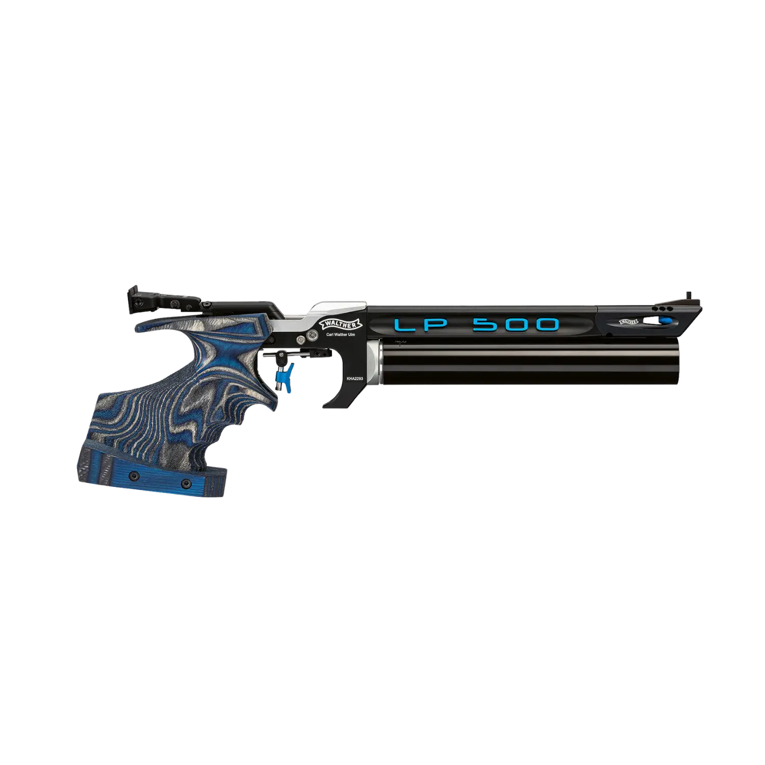 Walther LP500 Expert elektronischer Abzug mit MEMORY 3D-Schichtholzgriff "Blue Angel" Kal. 4,5 mm Pressluftpistole I Gr. M Rechts