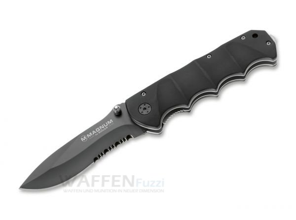 Black-Spear-by-Magnum Magnum Black Spear Einhandmesser mit Daumenpin inkl. Glasbrecher und Wellenschliff