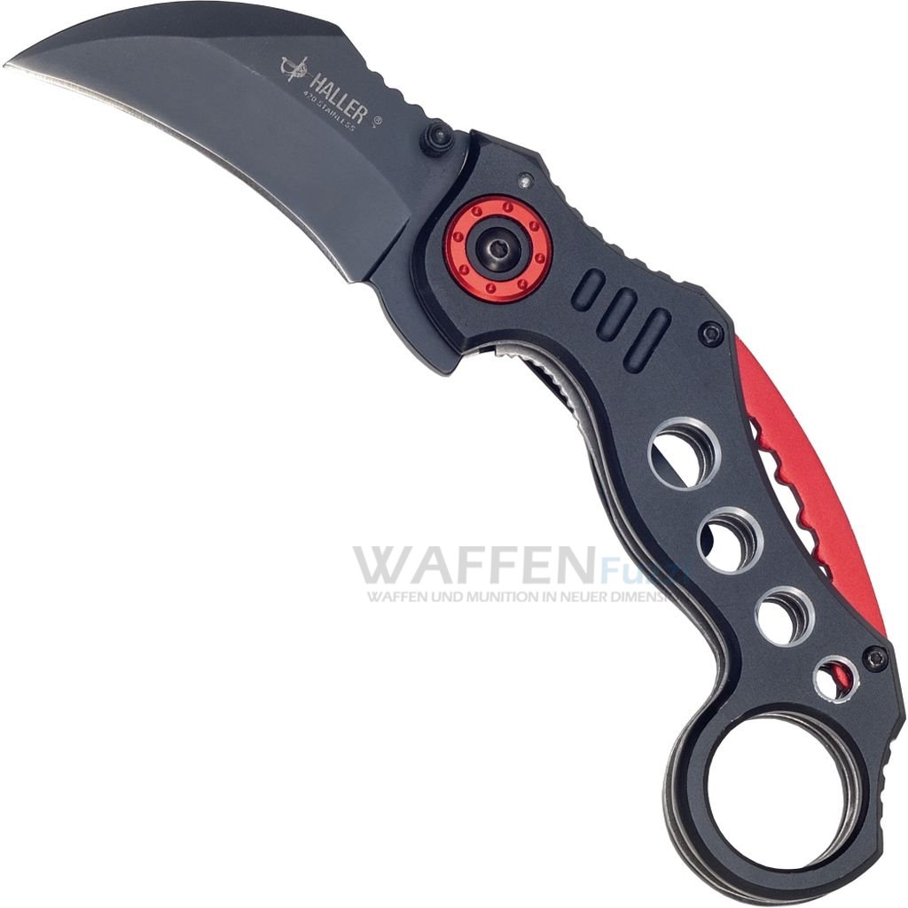 Karambit-Taschenmesser-schwarz-rot Federunterstützes schwarzes/rot Karambit von Haller