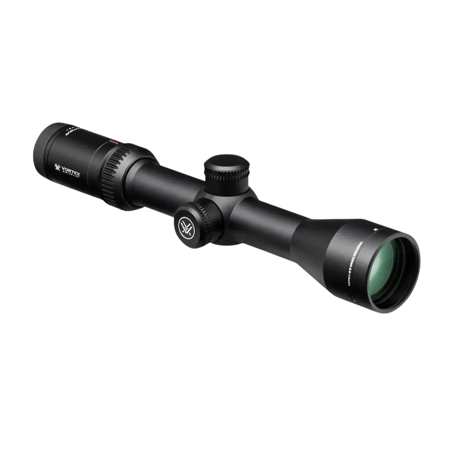 Vortex Zielfernrohr Viper HS 2,5-10x44 BDC-2 SFP, schwarz, zylindrische Form, mit einem verstellbaren Okular und einem großen Objektiv, grüne Linse.