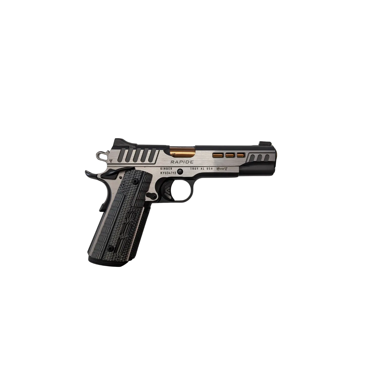 Kimber 1911 Rapide Dusk Kaliber .45ACP 5 Zoll Futuristische Selbstladepistole in Bronzeoptik. Die Marke Kimber ist bekannt für hochwertige Waffenfertigung Kaliber 9mm Luger