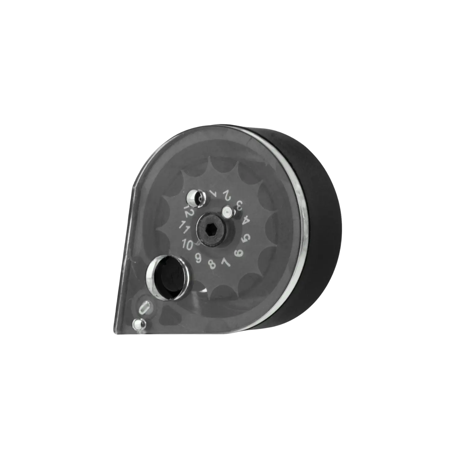 Transparentes Trommelmagazin mit sichtbaren Zahlen von 1 bis 12 für Diana XR Pressluftgewehr, schwarz-weiße Details.