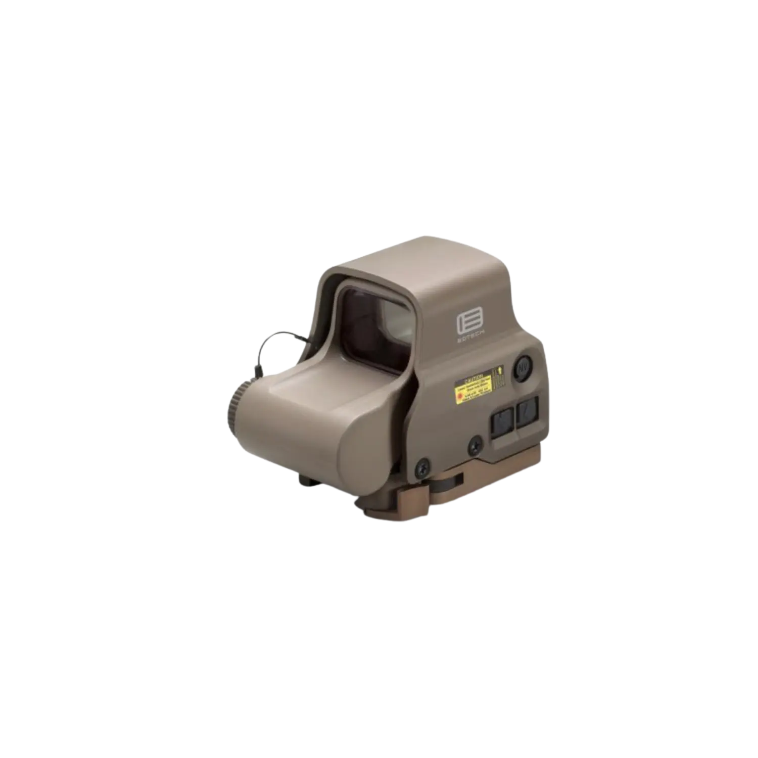 Tan-farbener Eotech EXPS3-2 holografischer Zielpunktvisier mit rechteckigem Sichtfenster und Bedienelementen an der Seite.