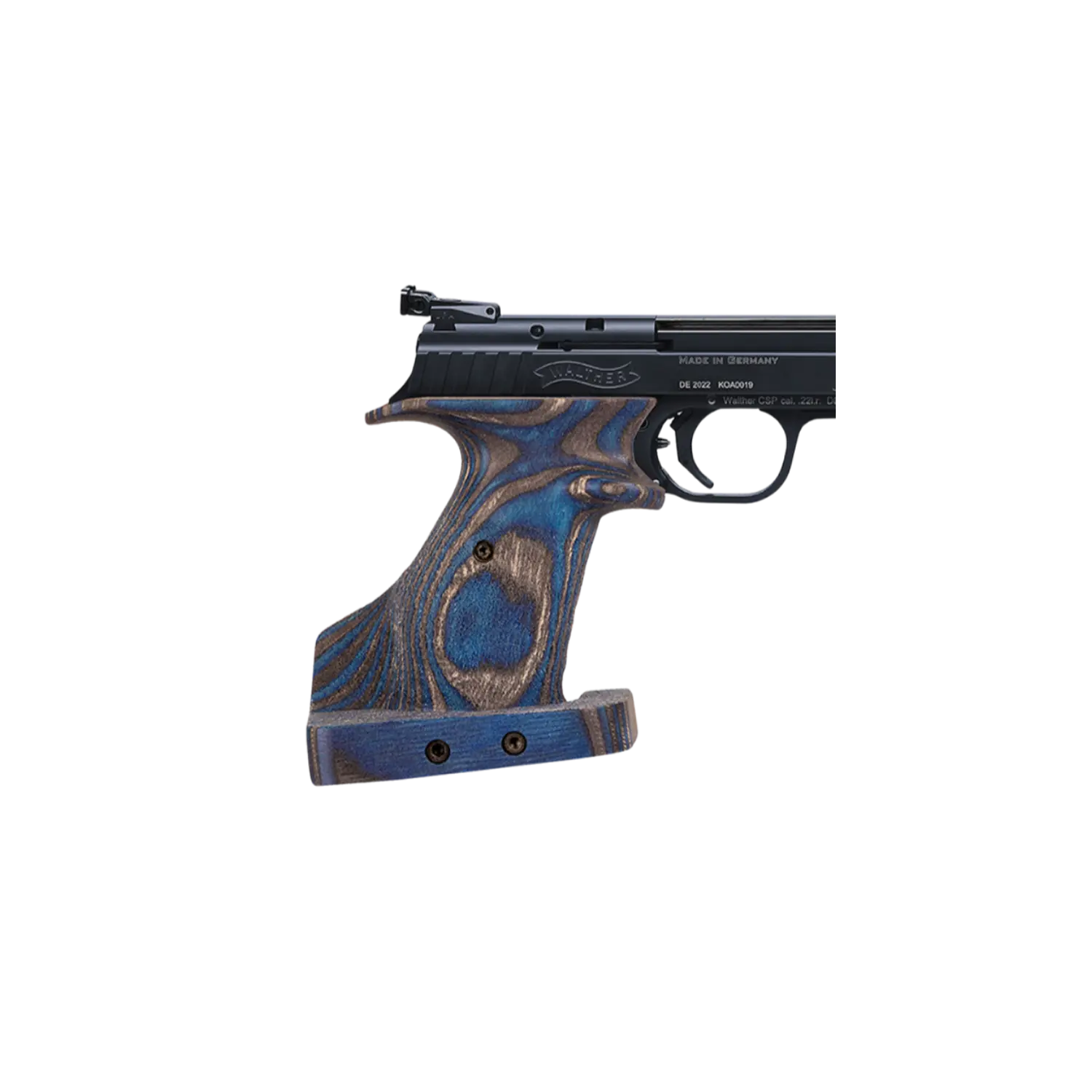 Formgriff Blue Walther CSP I Hämmerli X-Esse Rechts M Walther CSP Formgriff, Holzgriff in blauer und grauem Holzmaserung, seitliche Ansicht