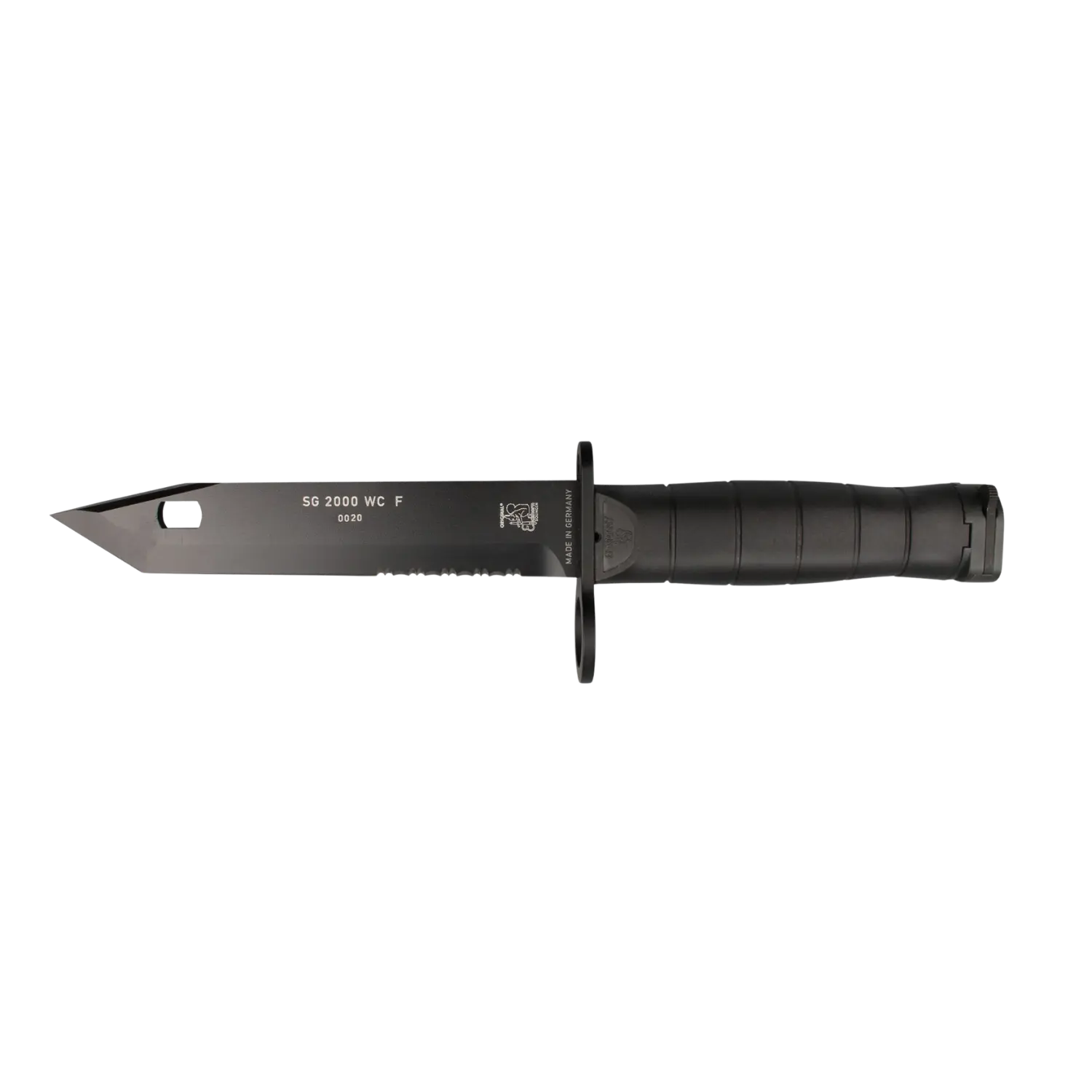 Messer mit schwarzer Klinge und schwarzem Griff.