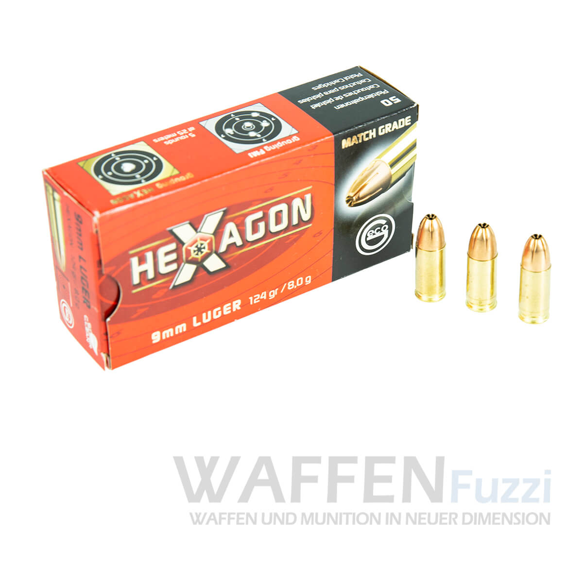 Geco 9mm Luger Hexagon 124grs 50 Schuss günstiger Staffelpreis