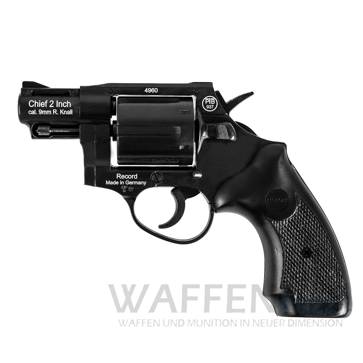 Record-Chief-2-Zoll-br-niert Record Schreckschusswaffe Chief 2 Zoll schwarzer 6 schüssiger Trommelrevolver zur Selbstverteidigung