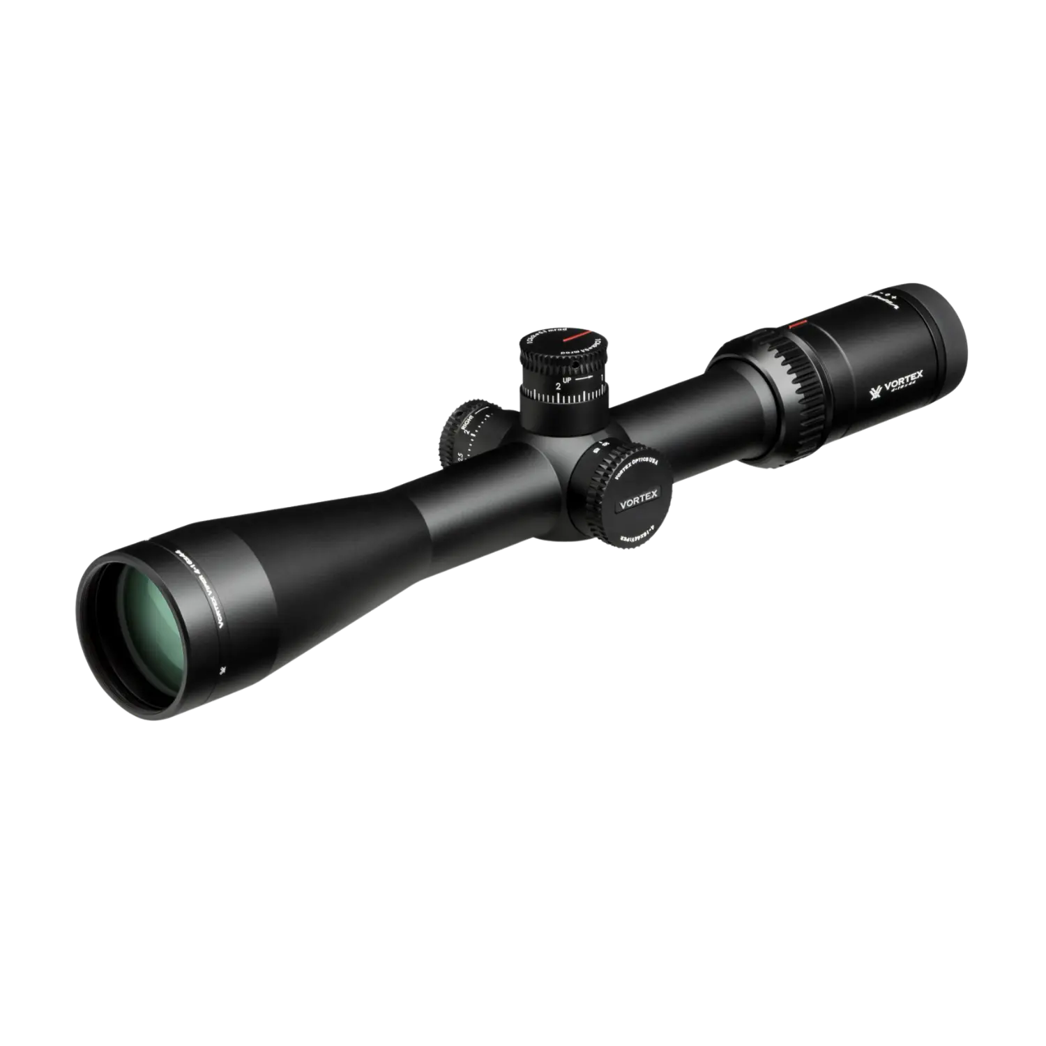 Vortex Zielfernrohr Viper HS-T 4-16x44, schwarz, mit einem langen, konischen Rohr, einem verstellbaren Okular und einem Turm für die Höhenverstellung.