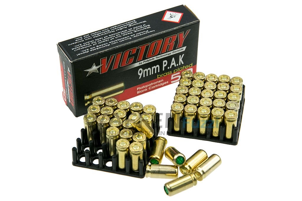Victory-Pobjeda-9mm-Knall-Messingh-lse Victory Probjeda Platzpatronen Kaliber 9mm PAK für Schreckschusspistolen