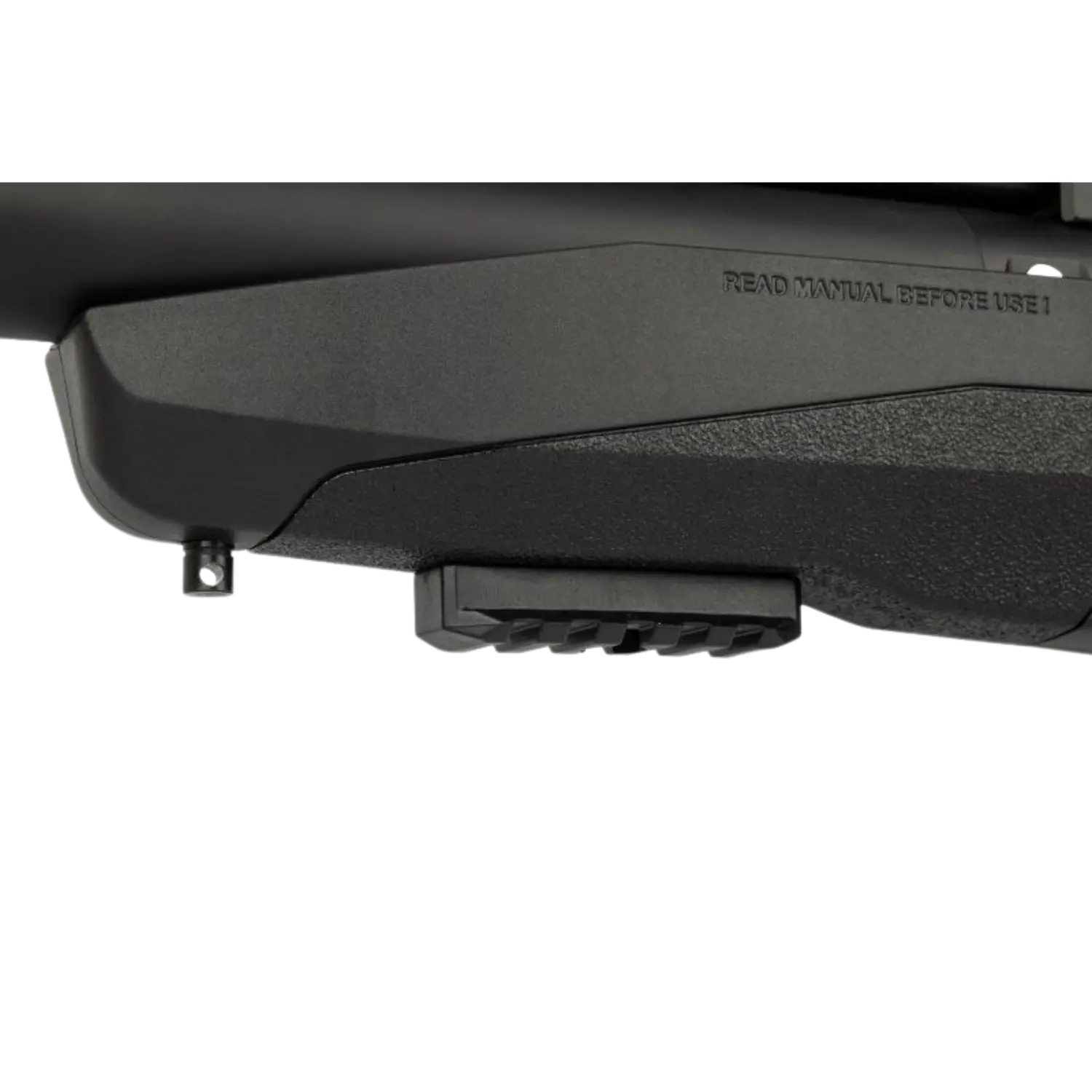 Nahaufnahme des schwarzen Schaftes einer Reximex Tormenta Lite mit Schiene.