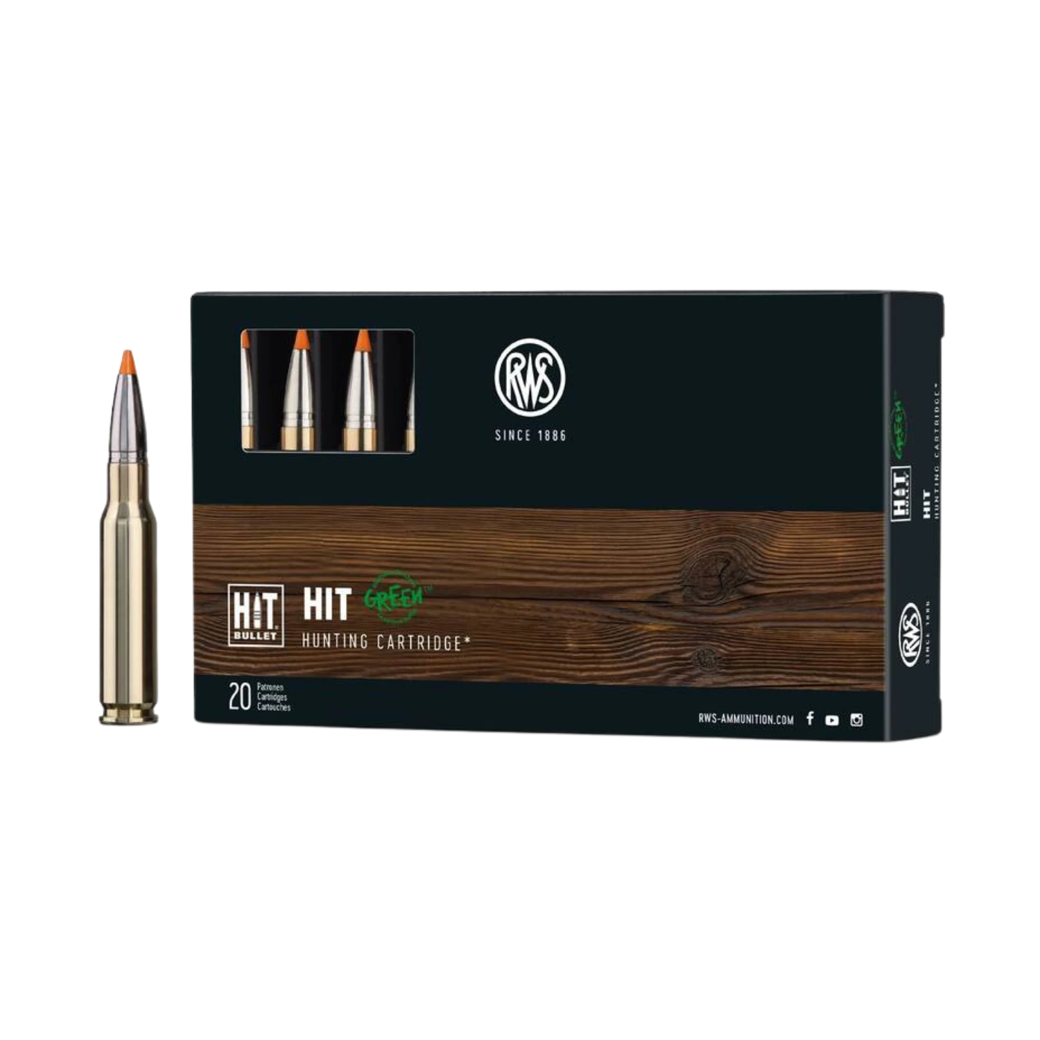 RWS Büchsenpatronen Kaliber .308 HIT BULLET GREEN 165grs