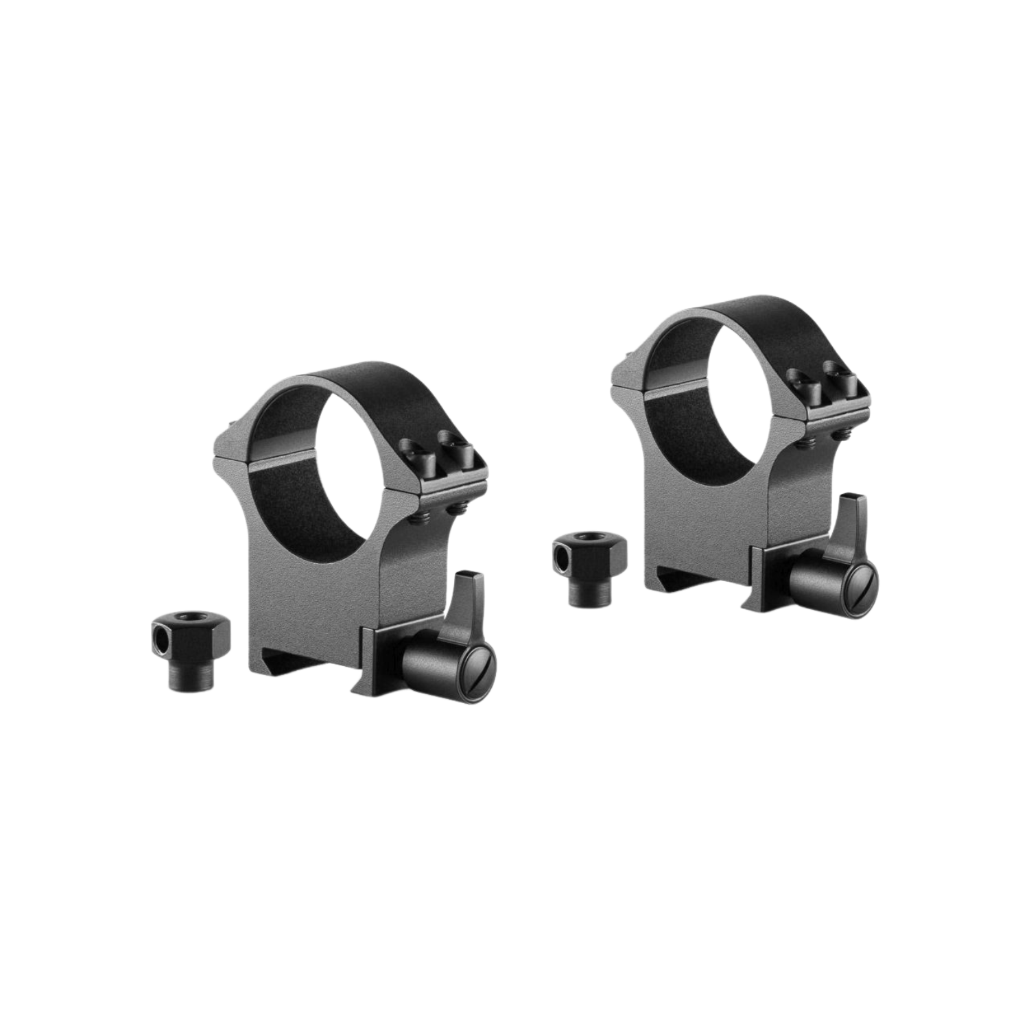 Hawke Professional Steel Ringmontagen Hoch / 30mm Zwei schwarze Ringmontagen aus Präzisionsstahl, mit Halterungen und Schrauben, für Zielfernrohre.