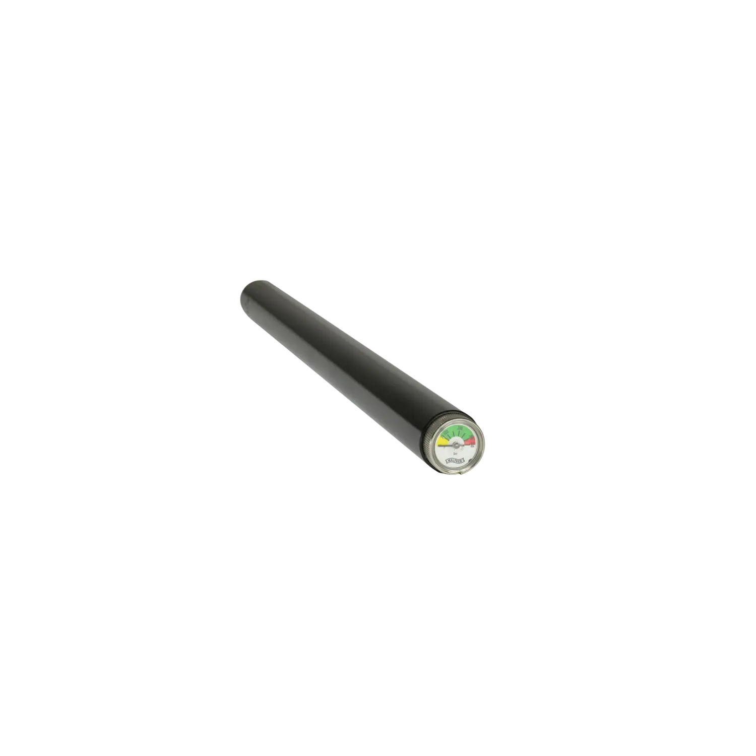 Zylindrische schwarze Stahl-Pressluftkartusche mit integriertem Manometer am Ende