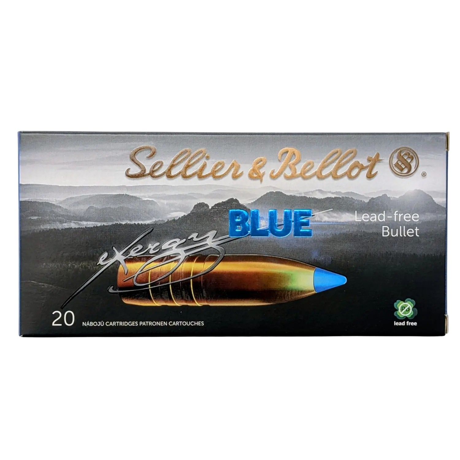 Sellier und Bellot Verpackung mit großem Kupfer Geschoss mit blauer Spitze