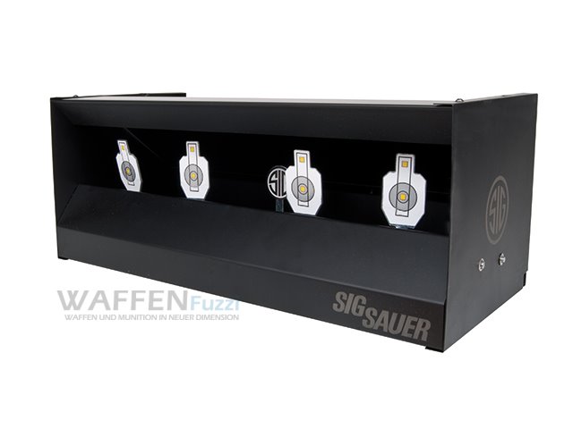 Magnet-Schusskasten-mit-Metall-Klappziele Schusskasten massiver Korpus für starke Luftdruckwaffen mit 4 Magnetziele und Reset Klappziel