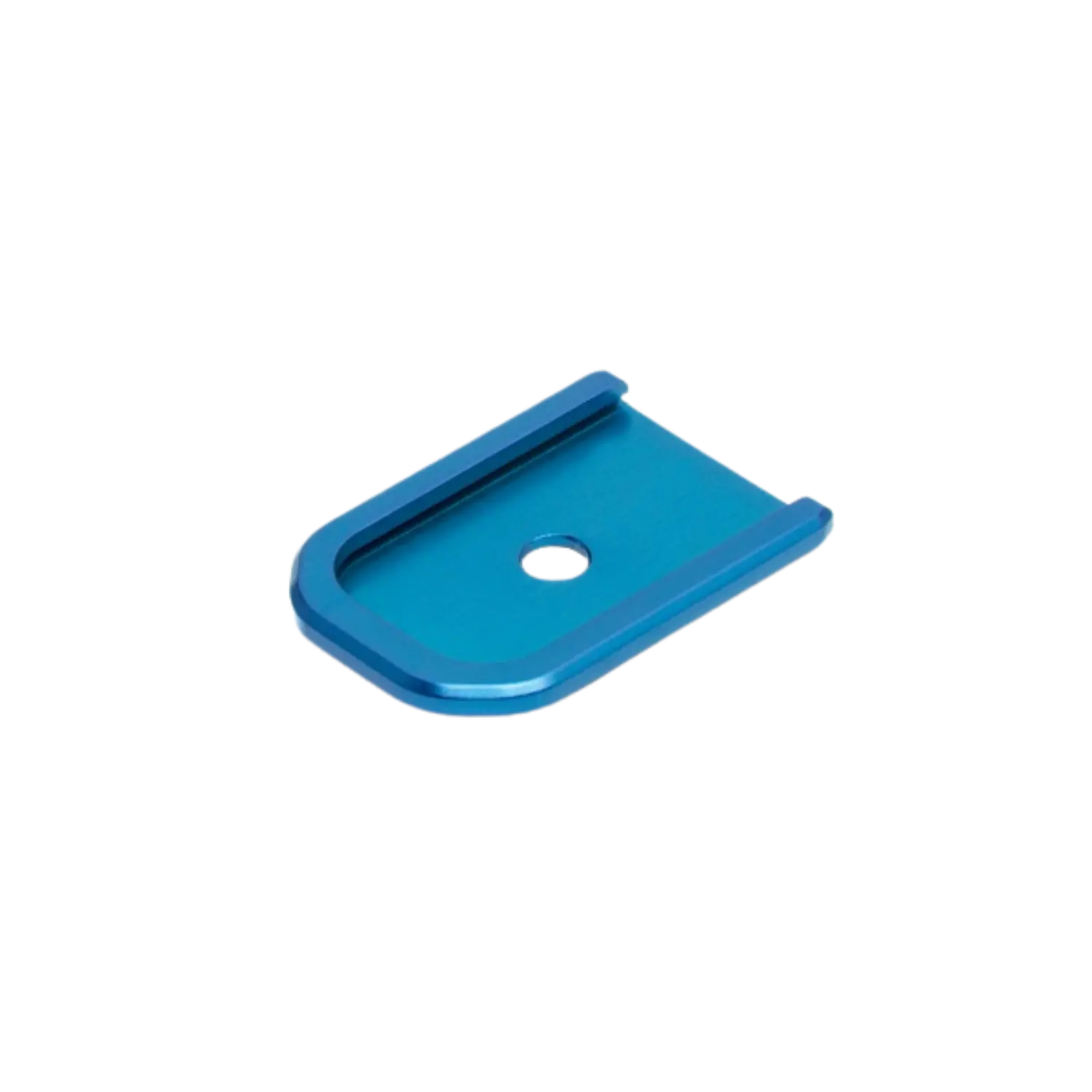 Blauer Magazinboden mit rechteckiger Form und mittigem Loch für Tanfoglio Small Frame