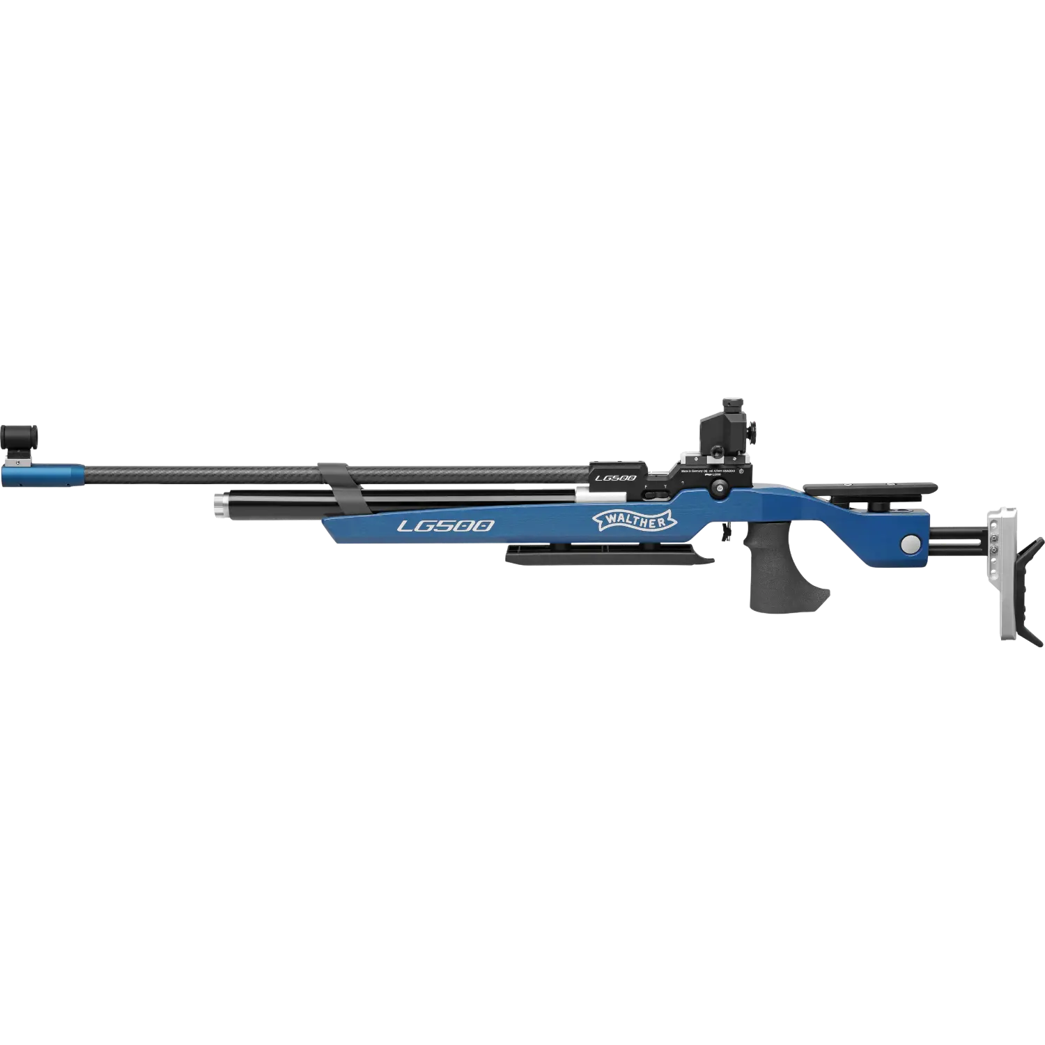 Walther LG500 Ergotec Luftgewehr mit blauem Schaft, Visier und verstellbarem Schaftsystem