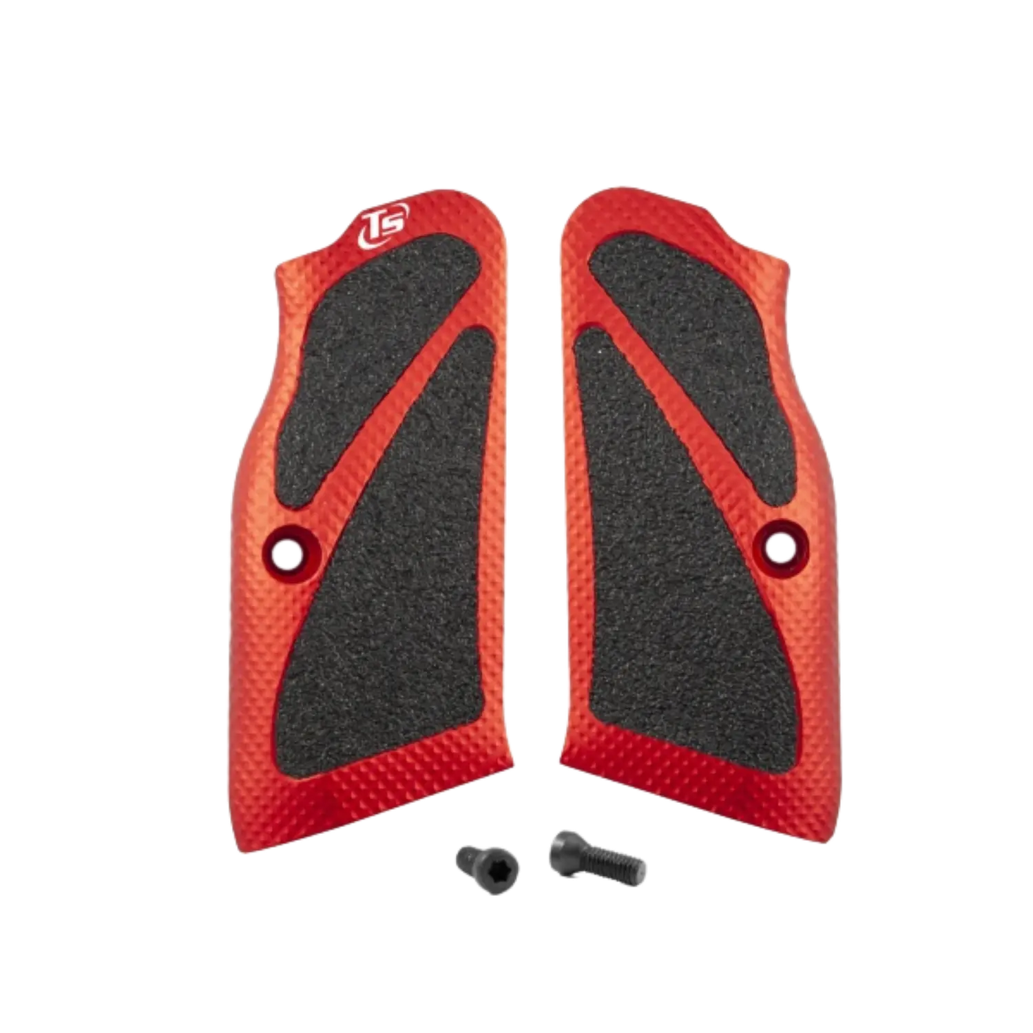 Rote Toni System X3D Long Griffschalen mit schwarzen Griffbereichen für Tanfoglio Large Frame mit zwei schwarzen Befestigungsschrauben