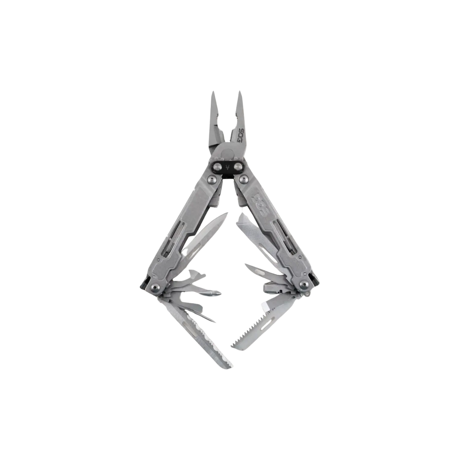Multi tool mit geöffneten Zangen und ausgeklappten Werkzeugen aus Metall