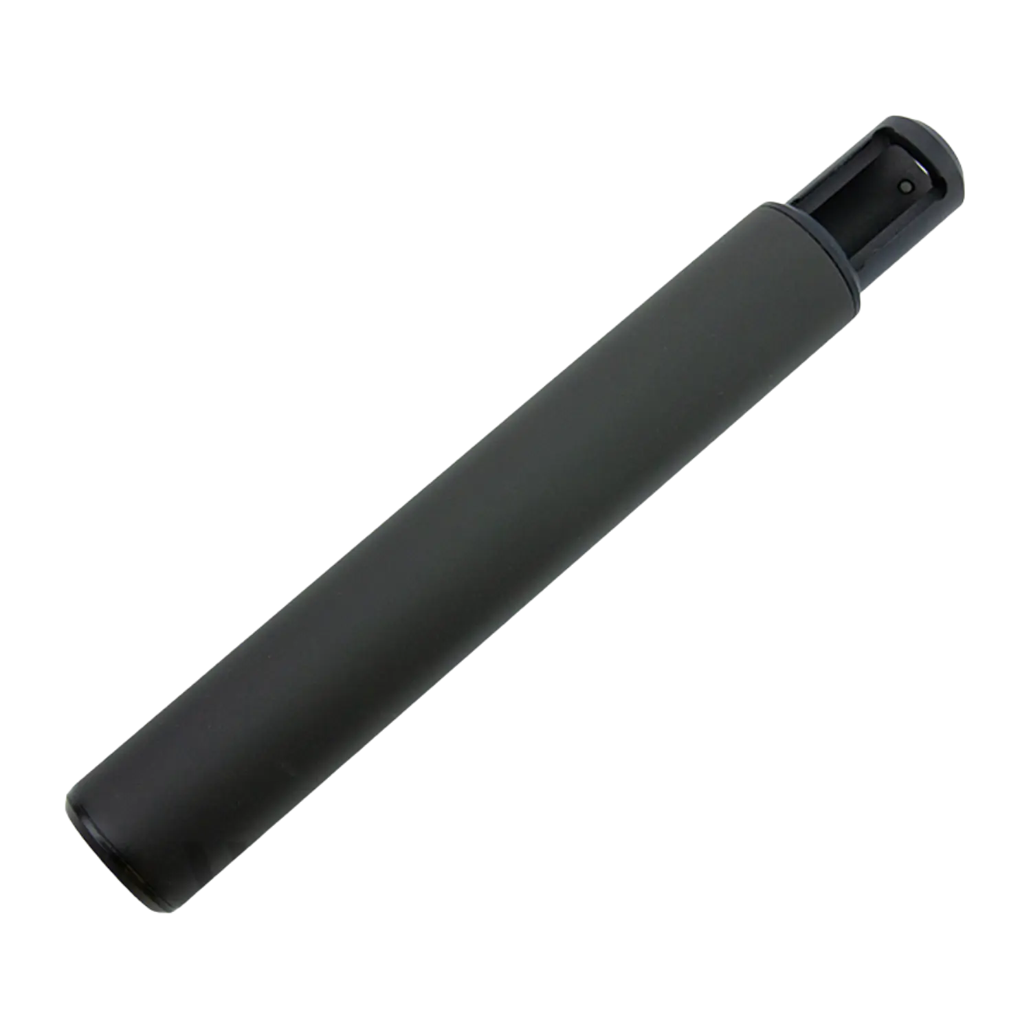 Aufsteckschalldämpfer für Weihrauchluftgewehr, zylindrische Form, schwarz, 15 mm Durchmesser, mit abgerundetem Ende.