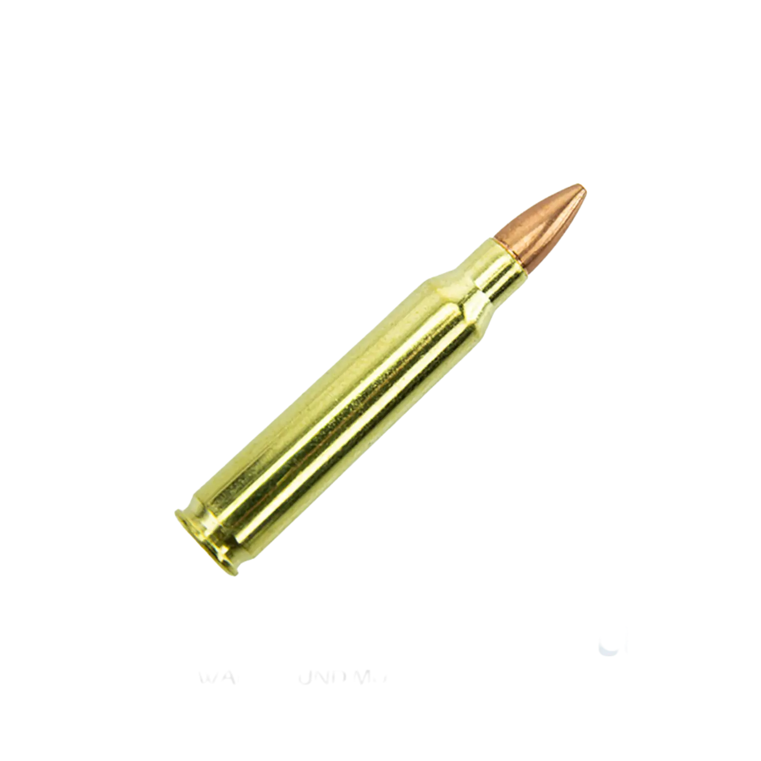Barnes VOR-TEX .223 Patrone, zylindrische Hülse aus Messing, spitze Geschoss aus Kupfer, aufrechter Winkel.
