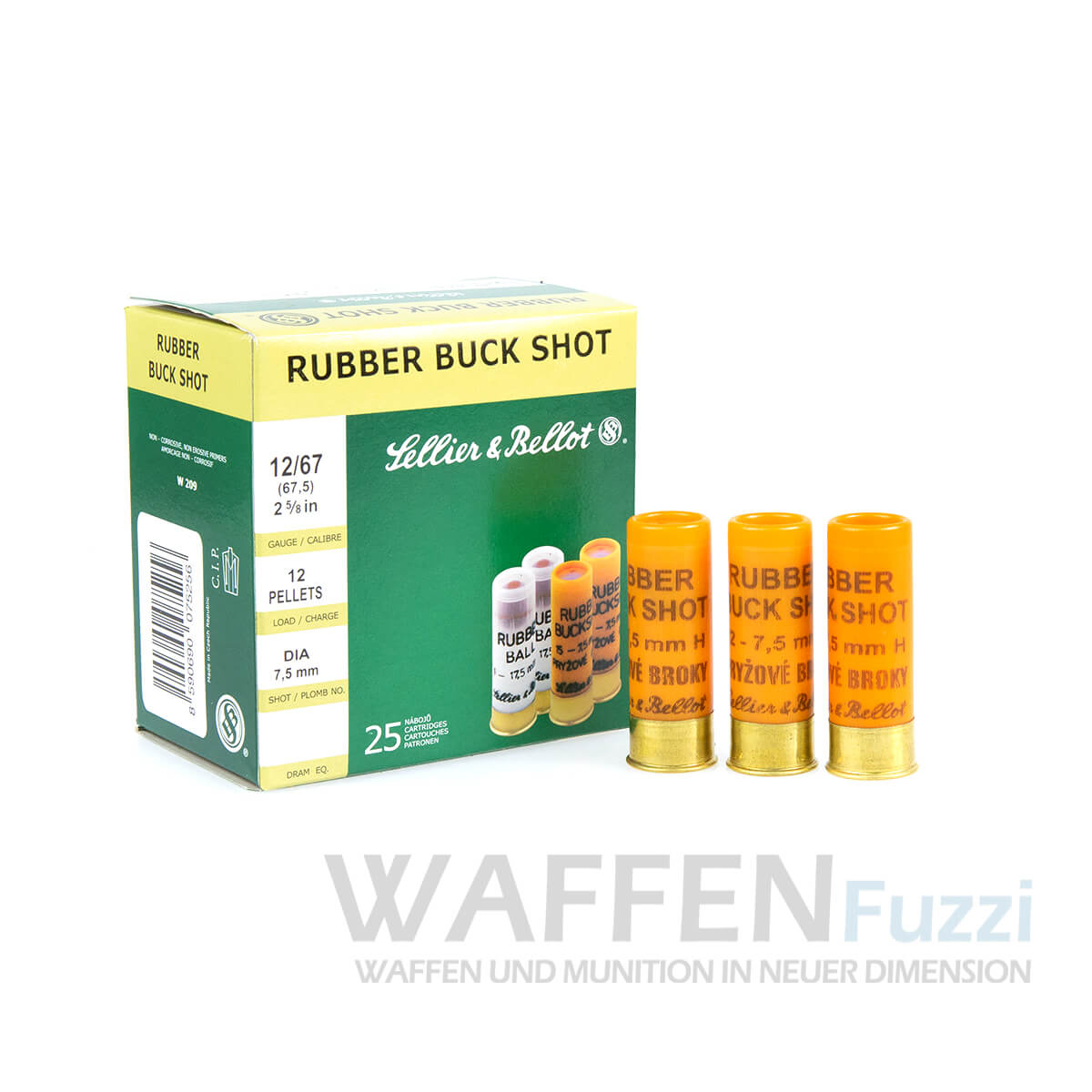 S-B-1267-5-Rubber-Schrot-7-5mm-25-Schuss S&B Rubber Buck Shot 7,5mm Kaliber 12/67,5 preisgünstige Staffel bei Waffenfuzzi