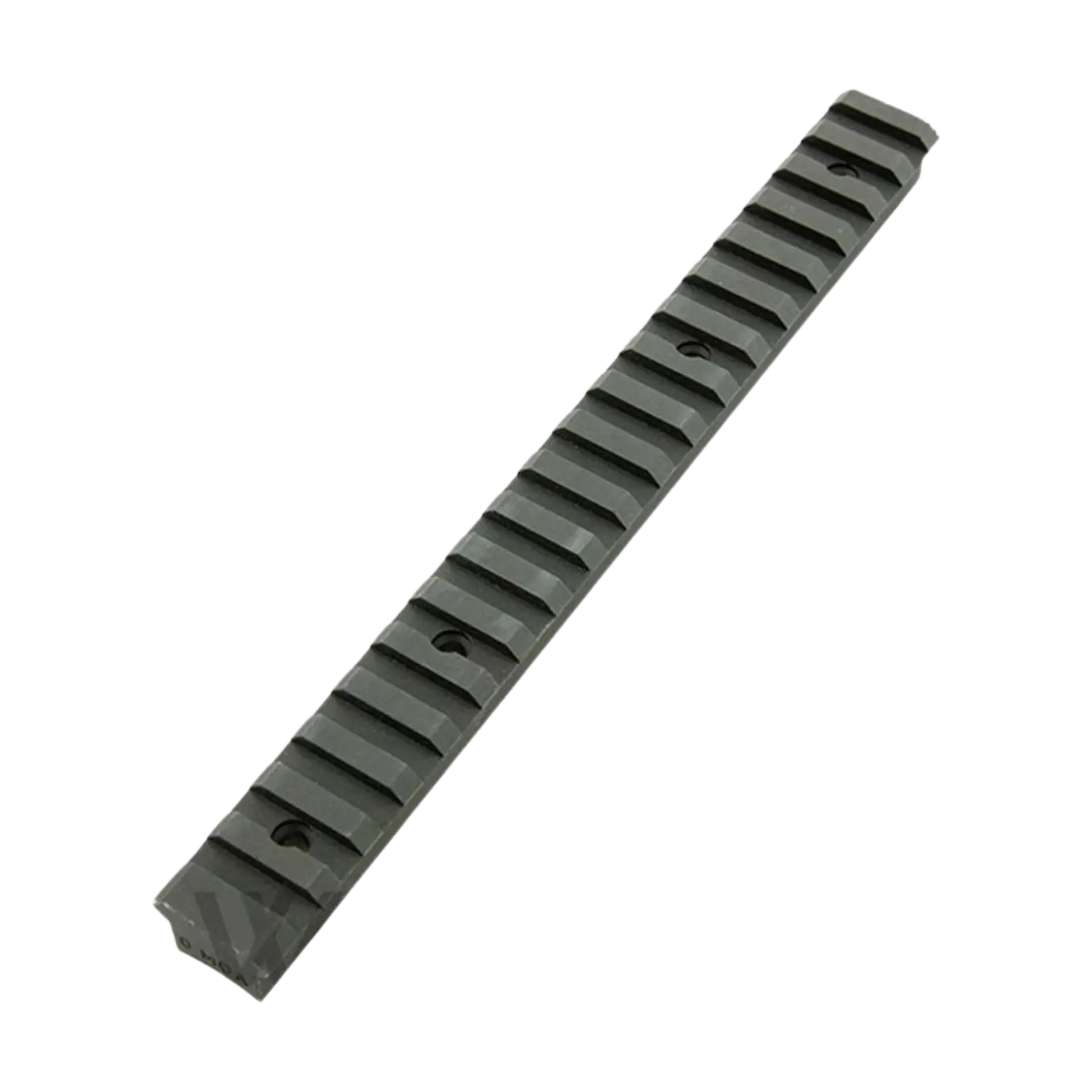 Ruger Precision Zielfernrohr Montage 0MOA, lange schwarze Schiene mit mehreren Rillen und drei Befestigungslöchern.