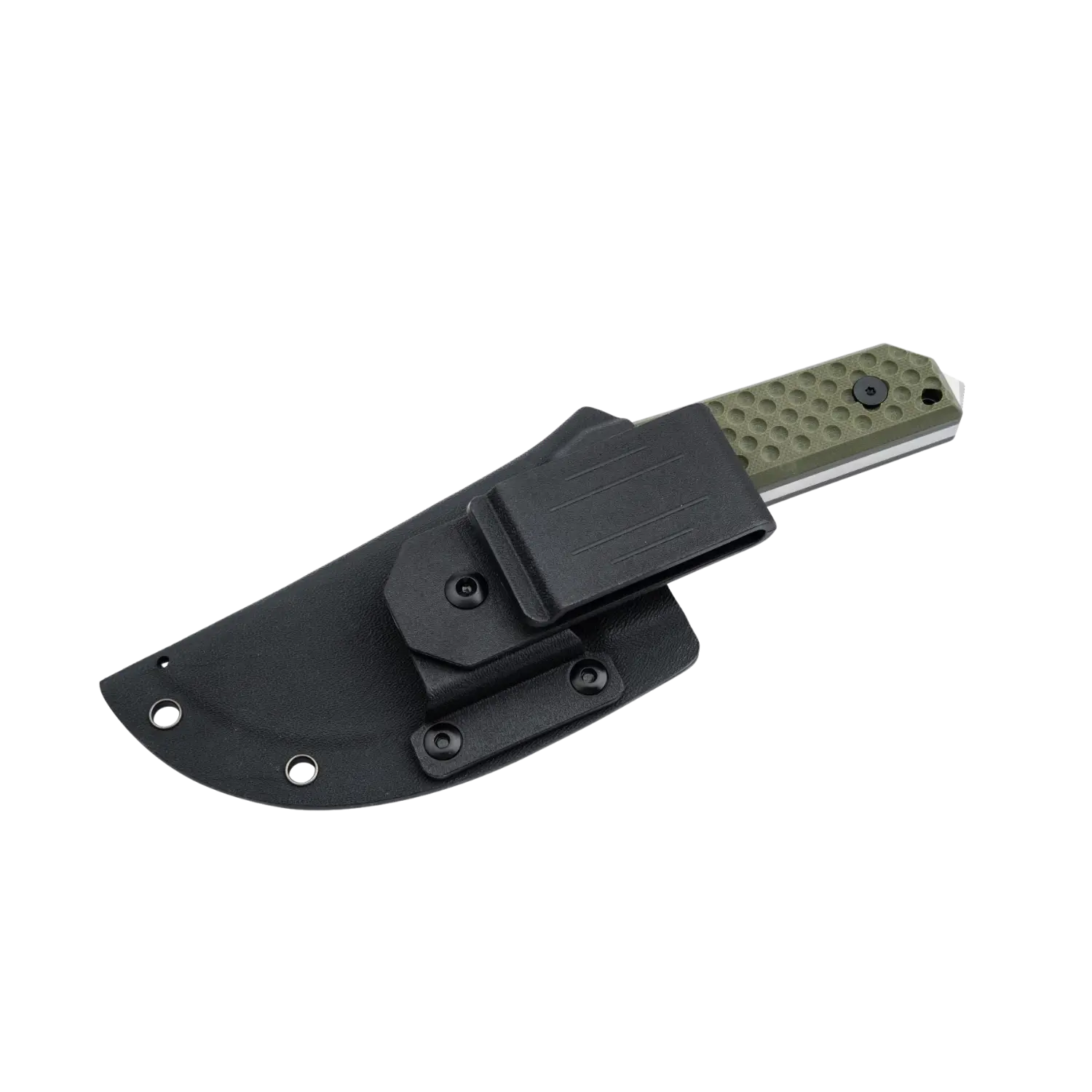 Midgards Balance Beowulf feststehendes Messer mit grünem Griff und schwarzer Scheide mit Gürtelclip