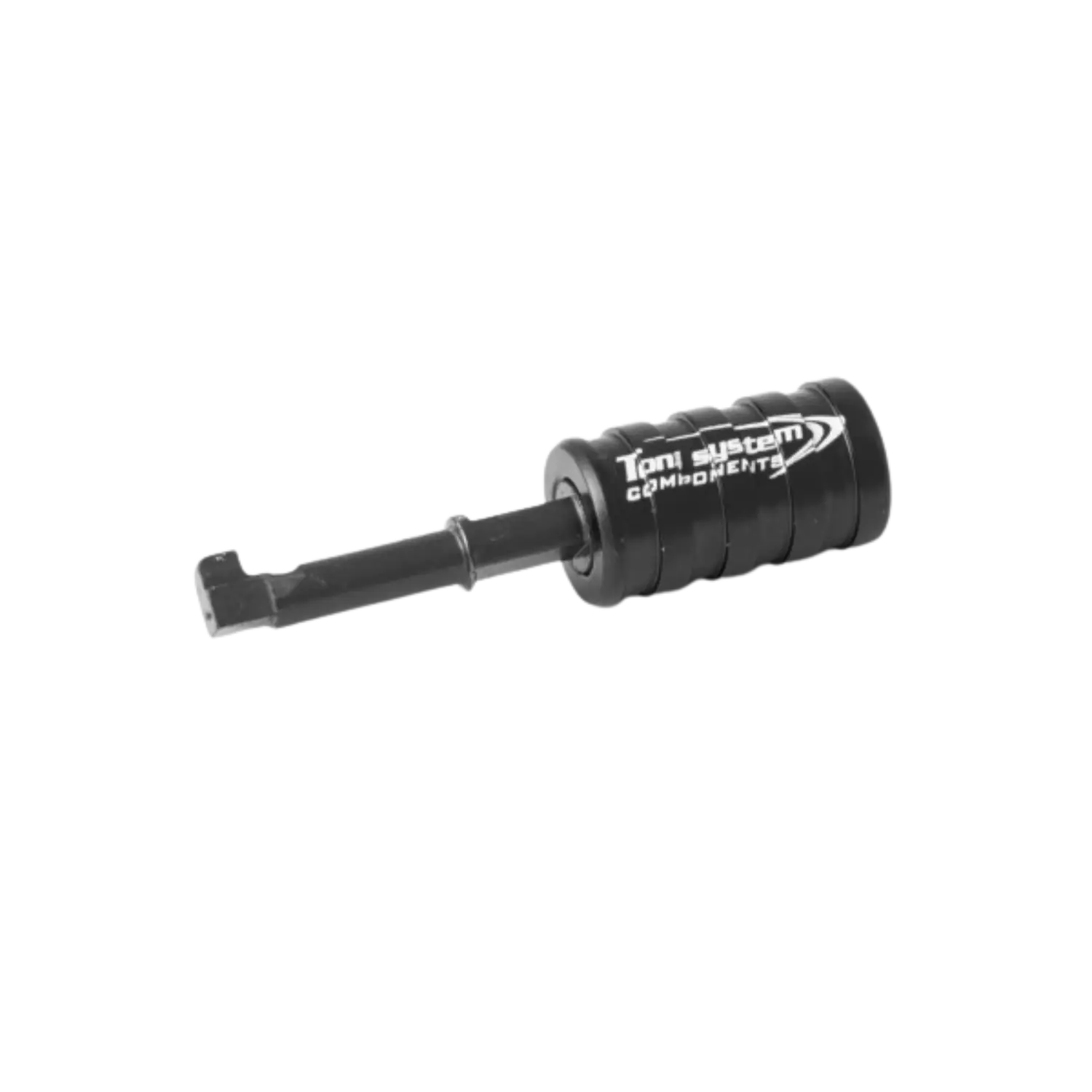 Toni System Spannhebel für Beretta Selbstladeflinten Schwarzer Spannhebel für Selbstladeflinten mit geriffeltem Griff und weißer Aufschrift 'Toni System COMPONENTS'.