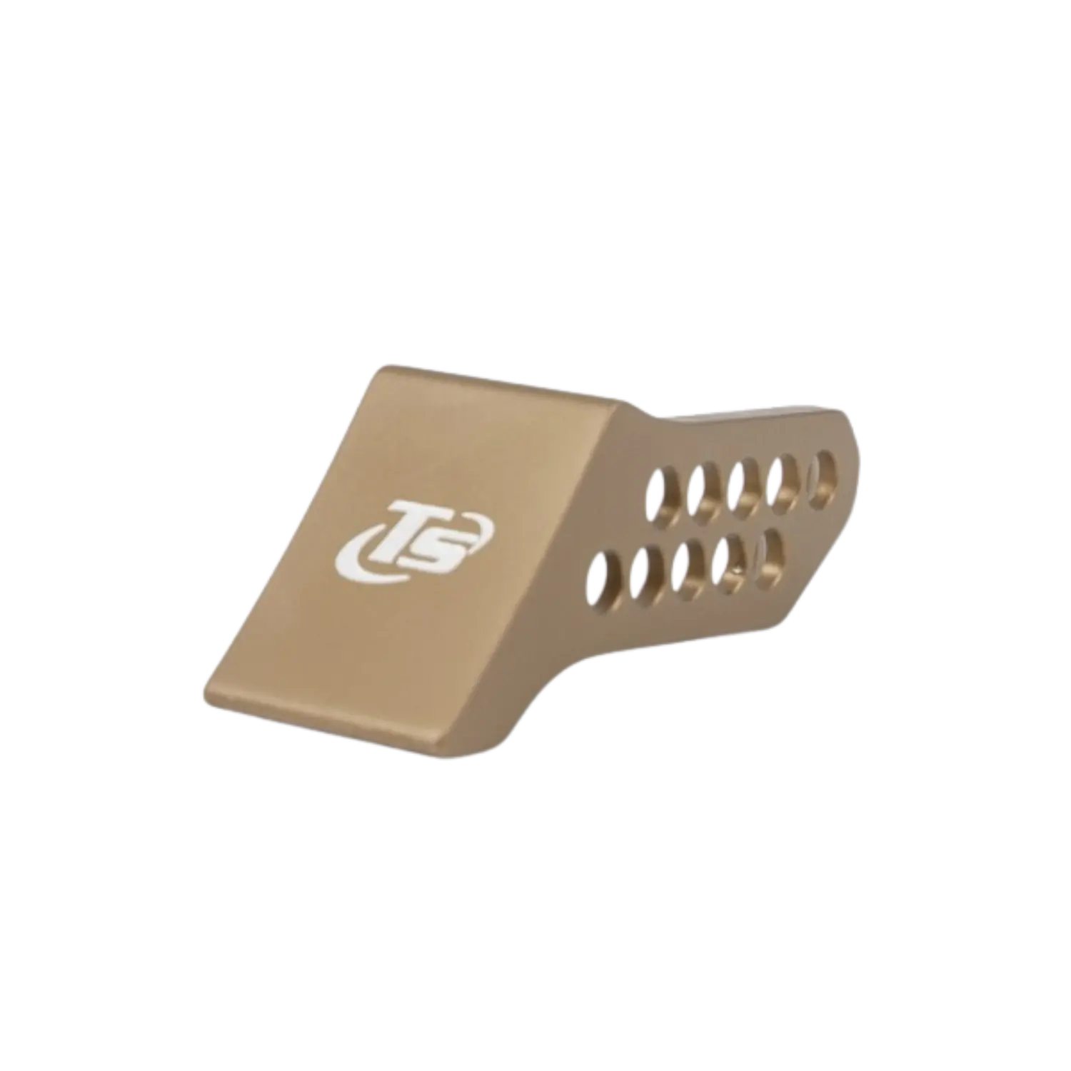 Toni System Thumb Rest Open Model 10 Löcher Sand Beigefarbener Thumbrest mit abgerundeter, abgeschrägter Oberfläche und mehreren runden Löchern an der Seite, weißes Logo 'TS' auf der Oberseite.