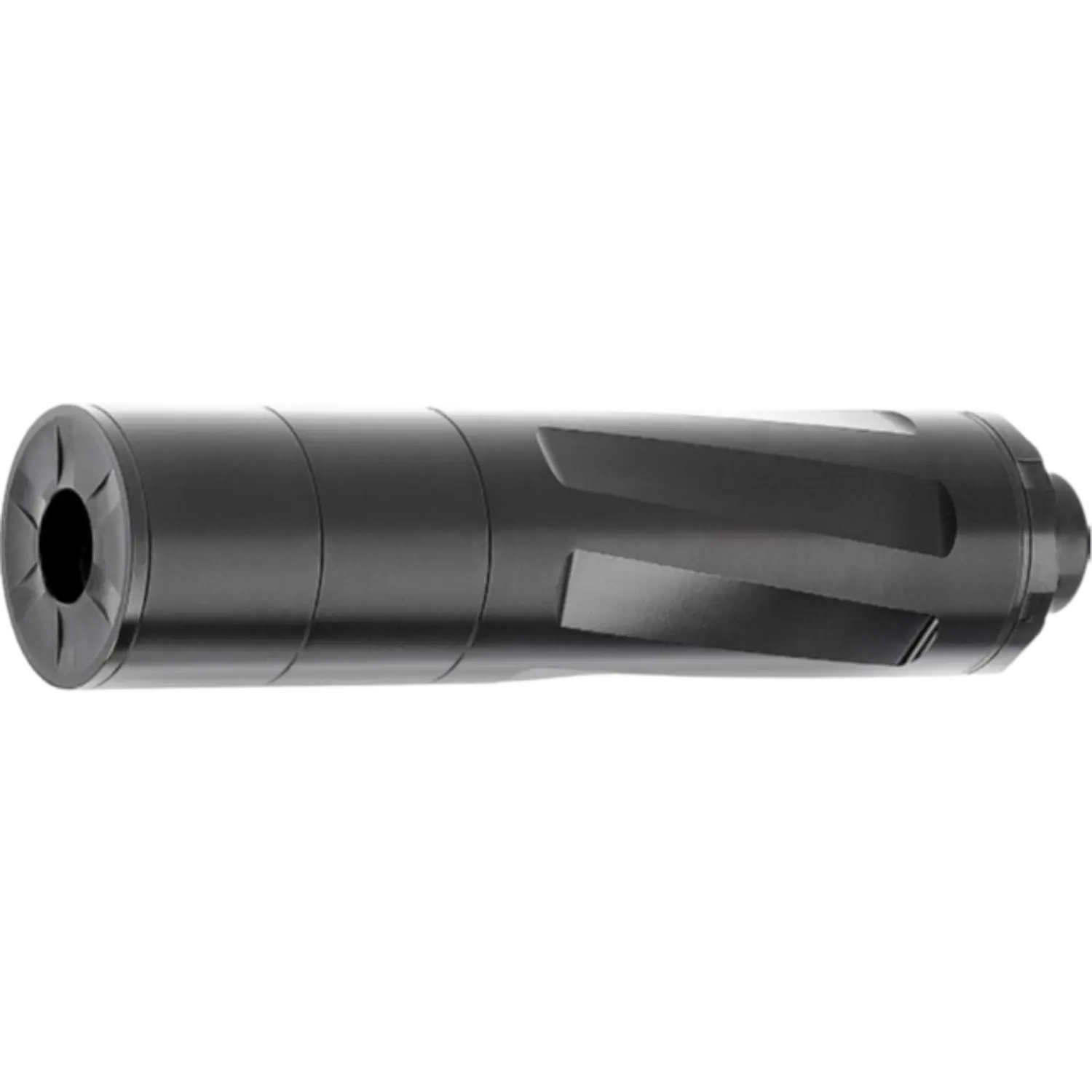 Zylindrisches, schwarzes Modulgerät mit gerillter Oberfläche und Öffnung an einem Ende