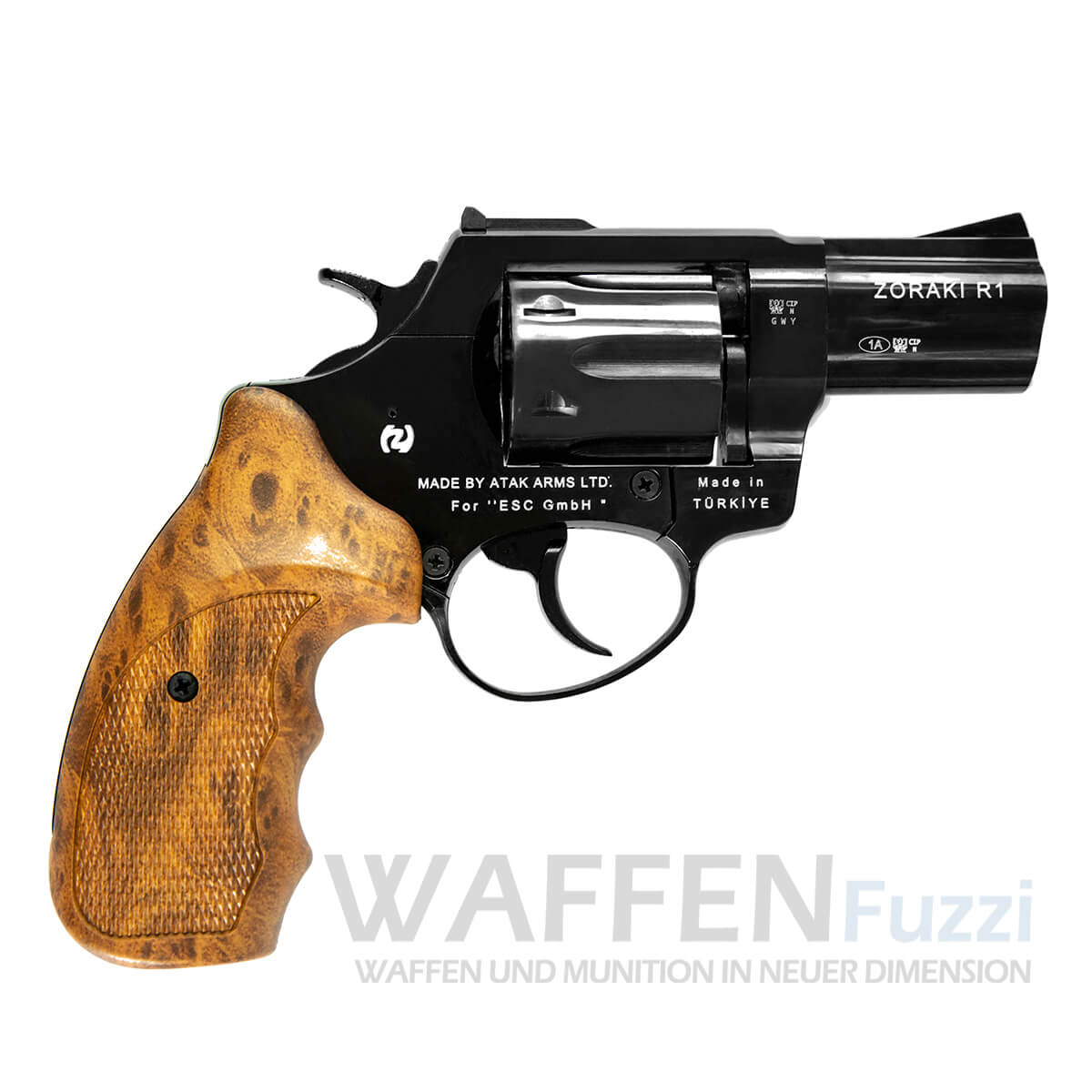 R1-2-5Zoll-schwarzer-Shiny-Revolver-Kaliber-9mm-R-Knall Zoraki R1 2,5 Zoll Shiny mit Holzgriff Kaliber 9mm R.Knall