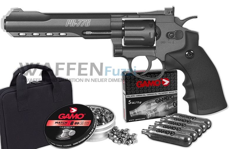 Gamo PR776 CO2 Set mit Pistolentasche, 12g CO2 Kapseln und Gamo Match Classic Diabolos im Kaliber 4,5 mm