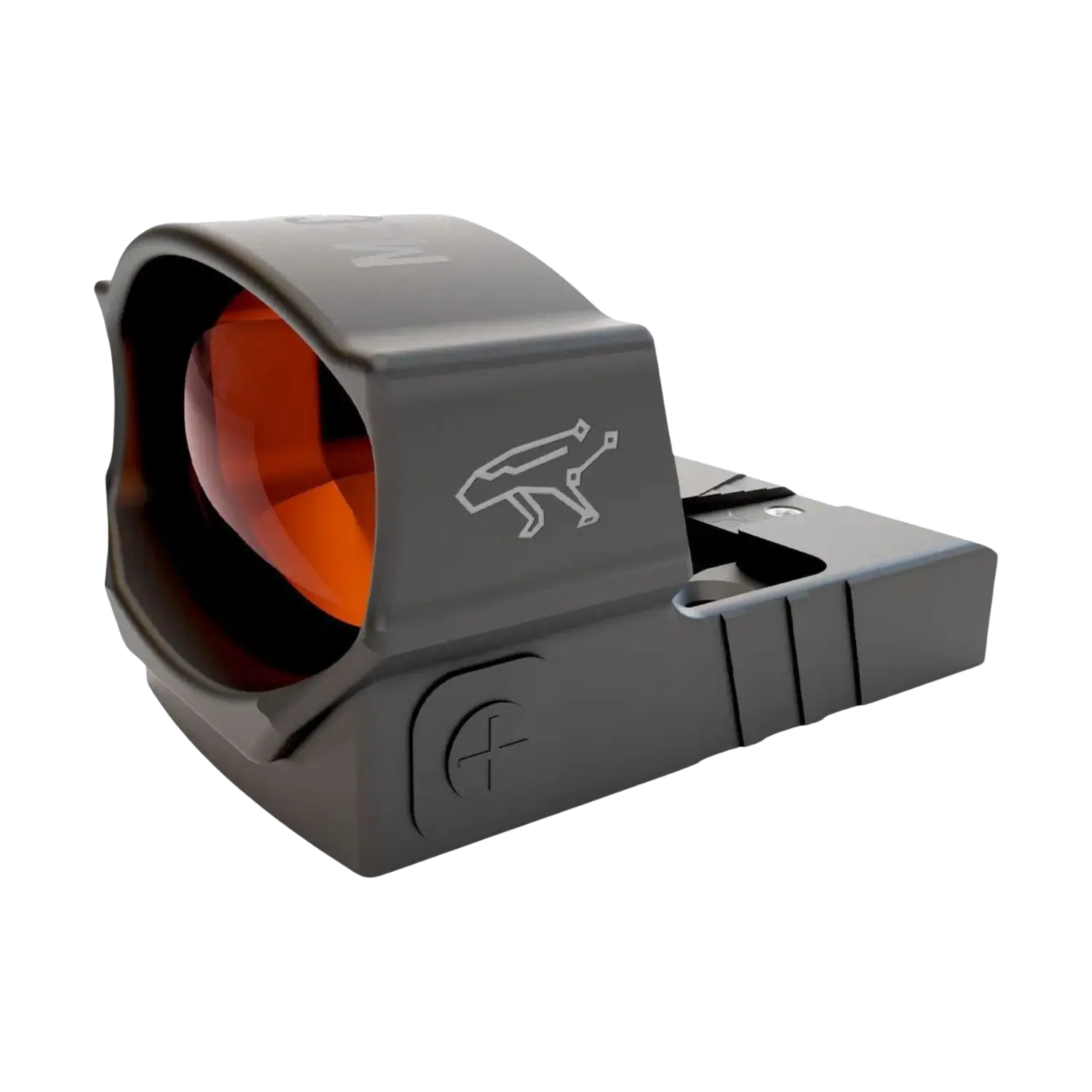 MECANIK MO2 Reflex Sight mit 3 MOA Rotpunktvisier 'Mecanik MO2' in Schwarz mit rotem Linsenelement und stilisiertem Frosch-Symbol auf der Seite.