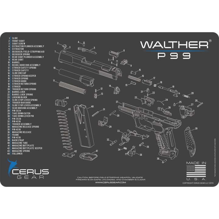 Kurzwaffenmatte Walther P99 Schwarz SCHEMATIC MAT
