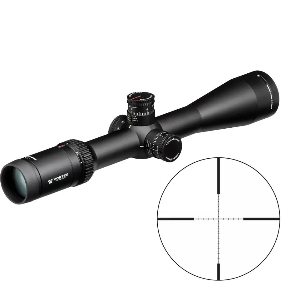 Vortex Zielfernrohr Viper HS-T 4-16x44 mit Einstelltürmen und VMR-1 MRAD SFP Absehen, schwarzes Gehäuse, zylindrische Form.