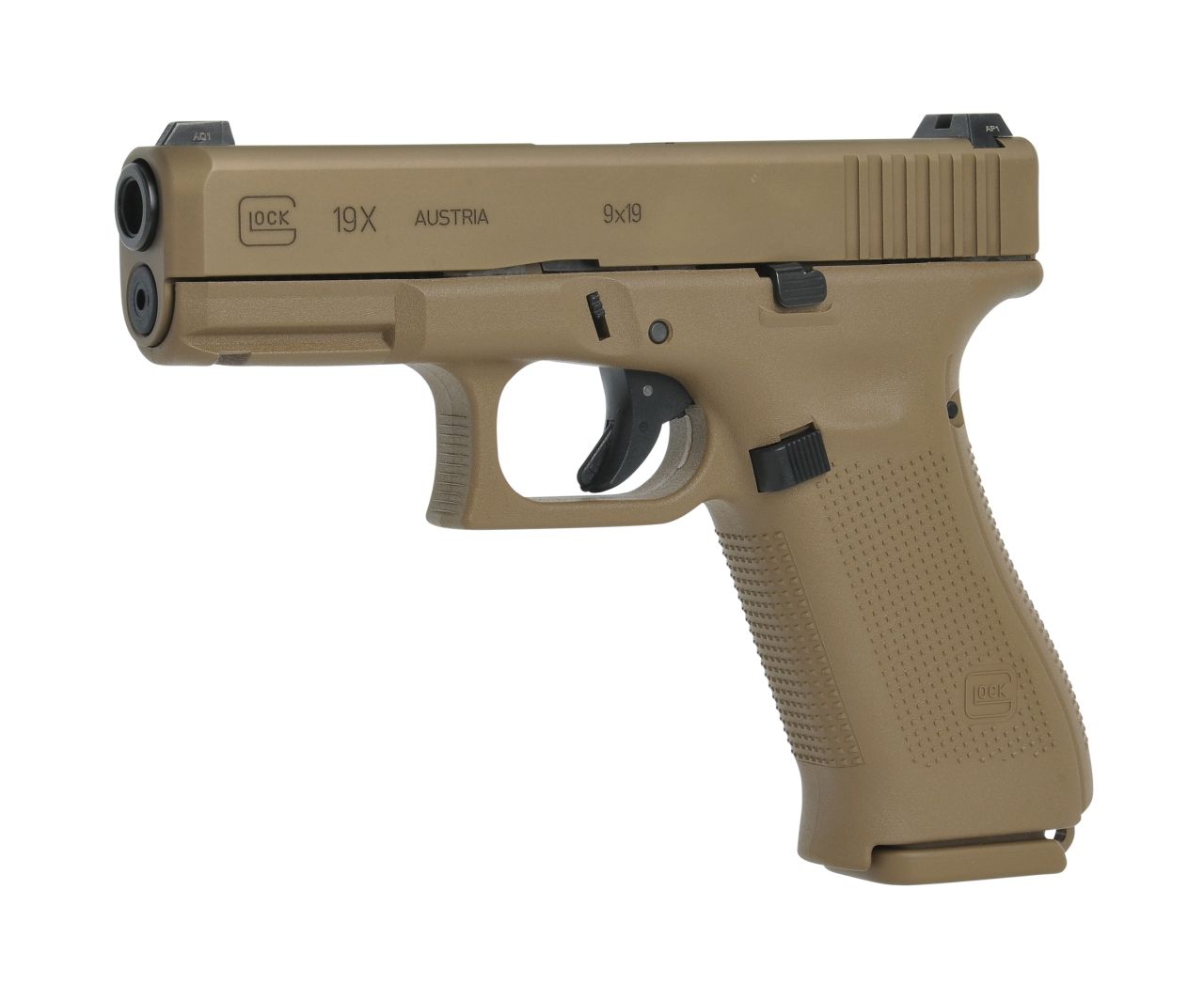 G19X_US_GNS-45Degree Glock 19X Coyote nPVD Oberfläche Kaliber 9mm Luger