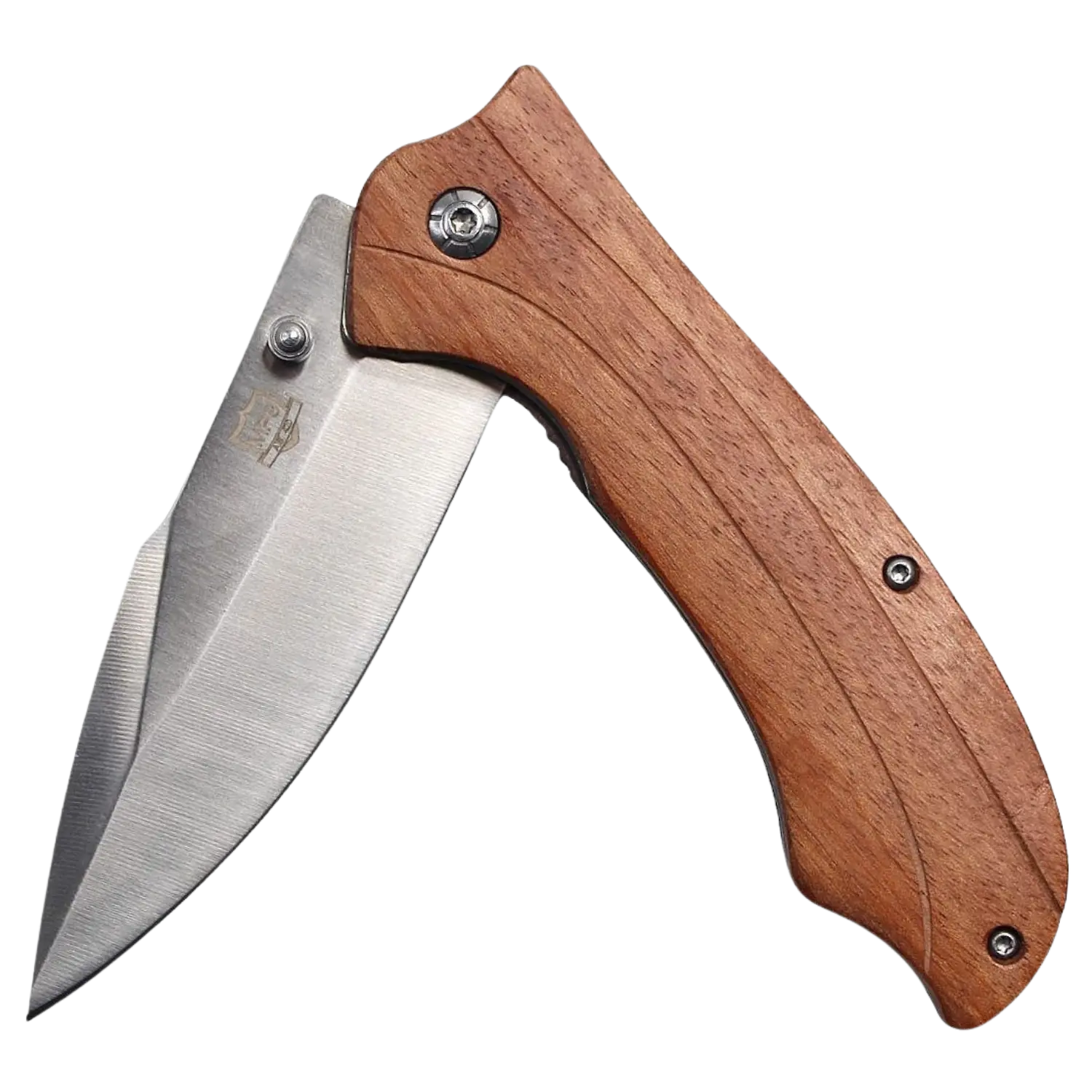 Einhandmesser mit Holzgriff und klingenfreier Spitze für vielseitige Anwendungen.