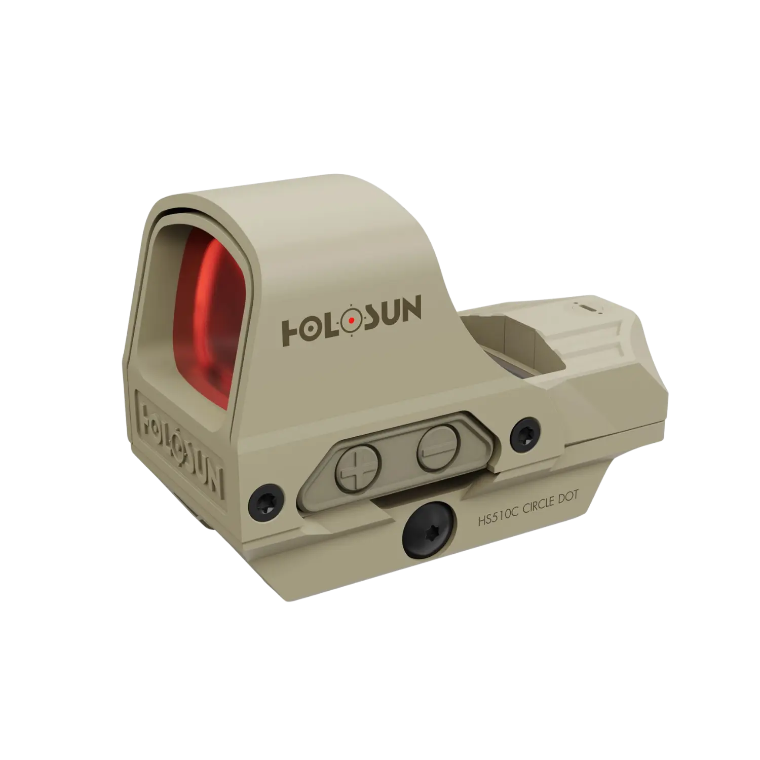 Reflexvisier Holosun HS510C in sandfarben mit rechteckigem Sichtfenster und Bedienelementen an der Seite