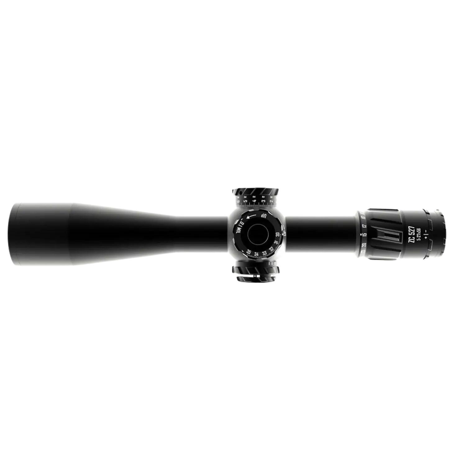 Zero Compromise Optic Zielfernrohr 8-40x56 ZC840 10 MIL sperrbar ZC527 Zielfernrohr, schwarz, längliche Form mit verstellbarem Okular und Zoomring, sichtbare Skalen und Markierungen.