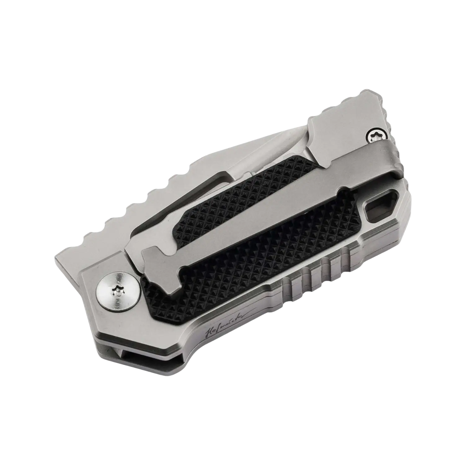 Midgards Messer Utgard Nano Folder Black Balance Line Klappmesser mit silbernem Metallgriff und schwarzem, strukturiertem Einsatz, kompakt zusammengeklappt