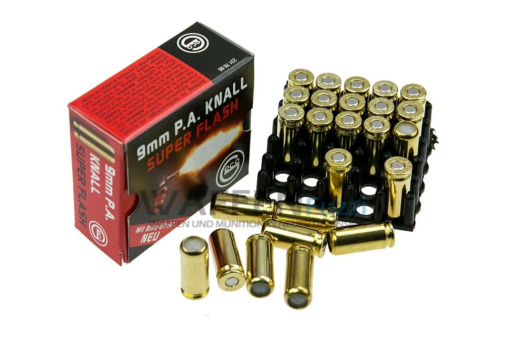 Super-Flash-Stopblitzpatronen-Kaliber-9mm-P-A-K-25-Schuss Geco Super Flash Stop Blitz Effekt Munition 9mm P.A.K.