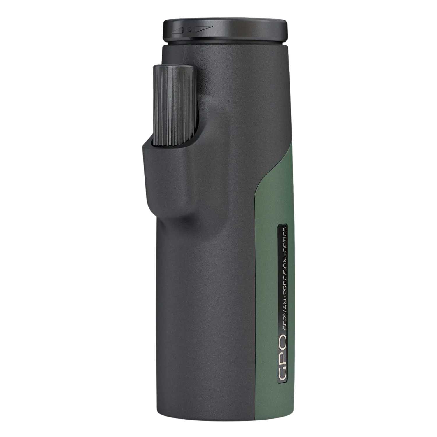 Monokular von GPO (German Precision Optics) in grün und schwarz mit großem Objektiv und Fokusrad oben.