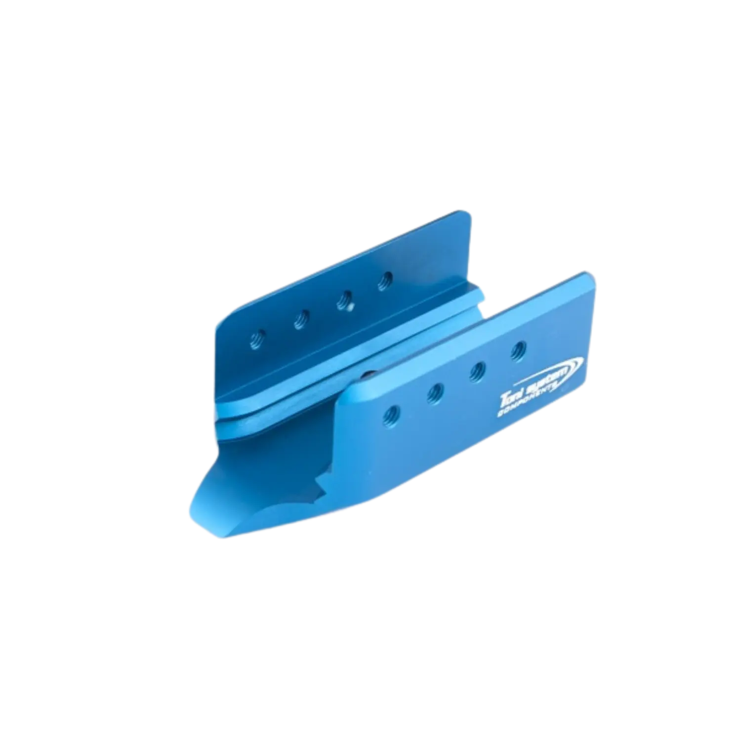 Toni System Aluminium Laufgewicht für CZ Shadow 2 Blau Blaues Metallteil mit mehreren Bohrlöchern und weißem Schriftzug 'Test Sport' auf der Seite.