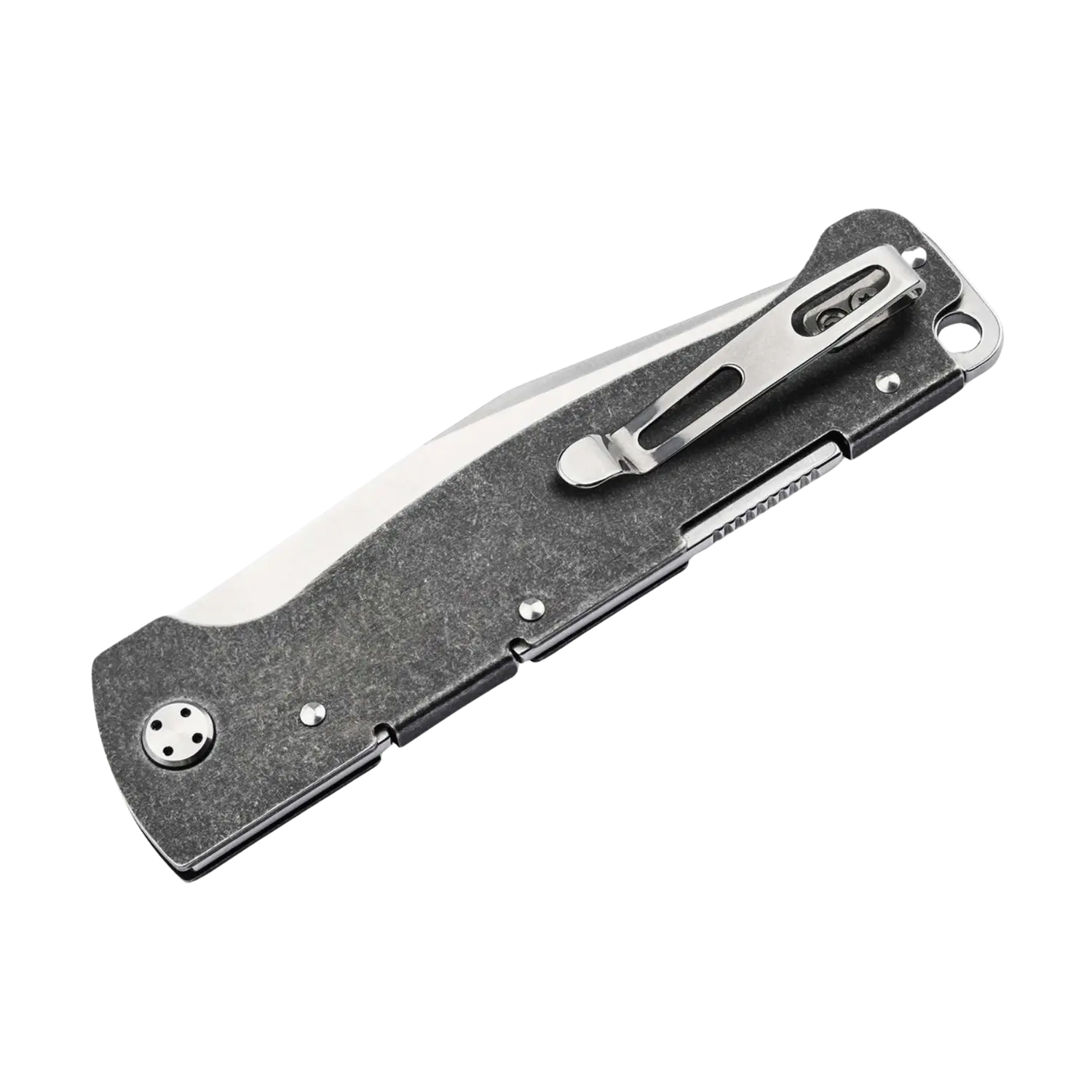Geschlossenes Taschenmesser Böker Plus Atlas Backlock Big mit grauem Griff und silbernem Clip