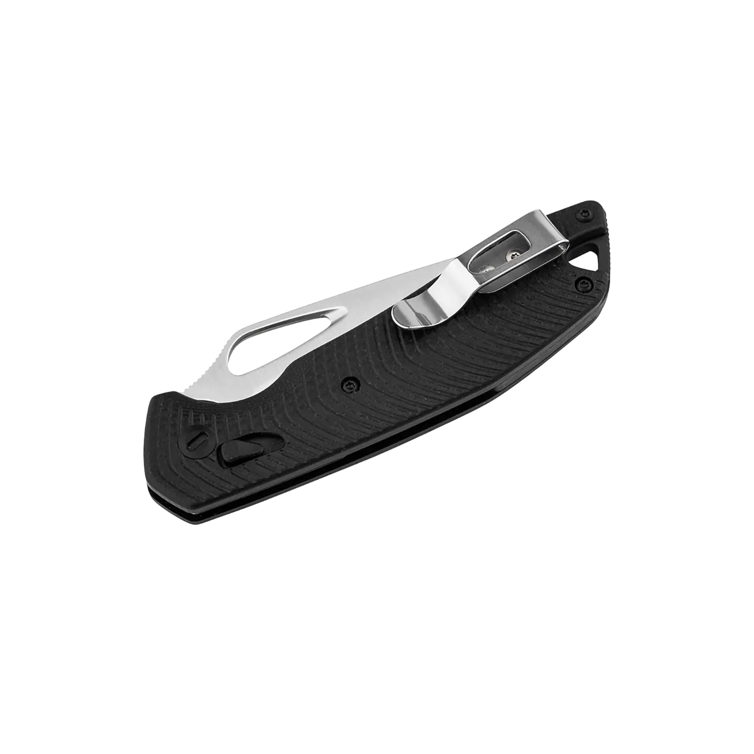 Böker EDK Taschenmesser Klappmesser von Messer Böcker mit schwarzem Griff, sichtbarem Metallclip und teilweise ausgefahrener Klinge mit Grifföffnung