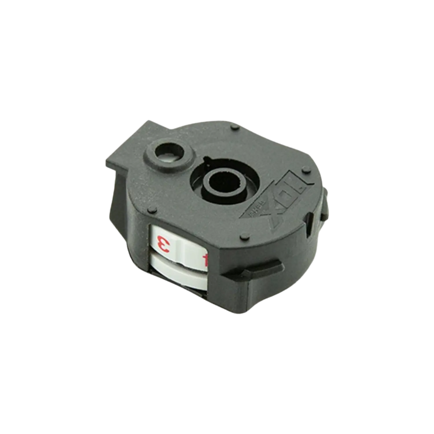 Gamo Quick Shot 10X Magazin Gen. 2 Schwarzes Kunststoffteil mit runder Form und sichtbarer Zahlenscheibe mit den Ziffern '1' und '3', vermutlich ein Magazin für Luftgewehr.