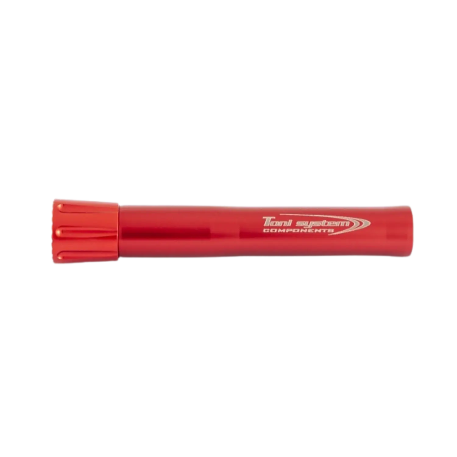 Toni System Magazinrohr Verlängerung +2 für Beretta 1301 Rot Rote Magazinrohrverlängerung für Selbstladeflinten mit geriffeltem Ende und weißem Schriftzug 'Toni system COMPONENTS'